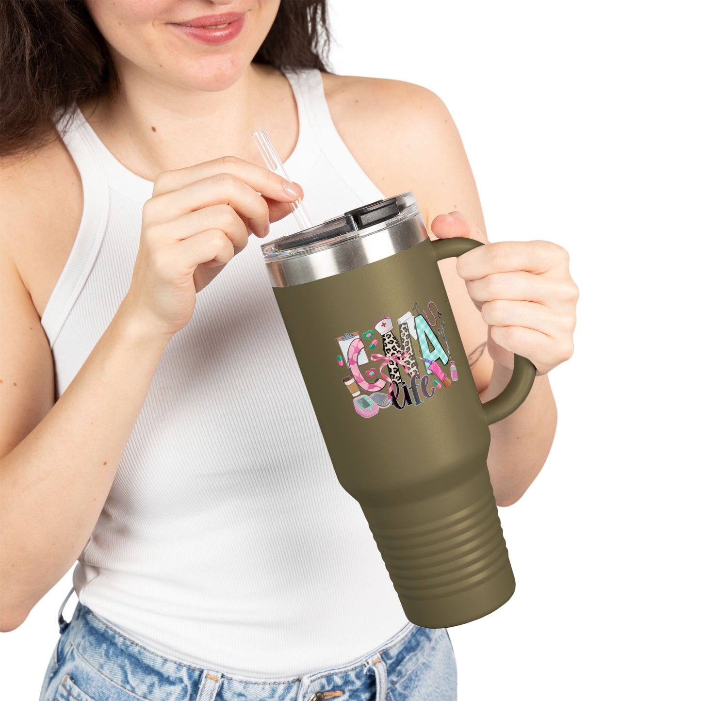 Travel Mug, 40oz 'Glam Life' Design for Medical Professionals, CNA Life