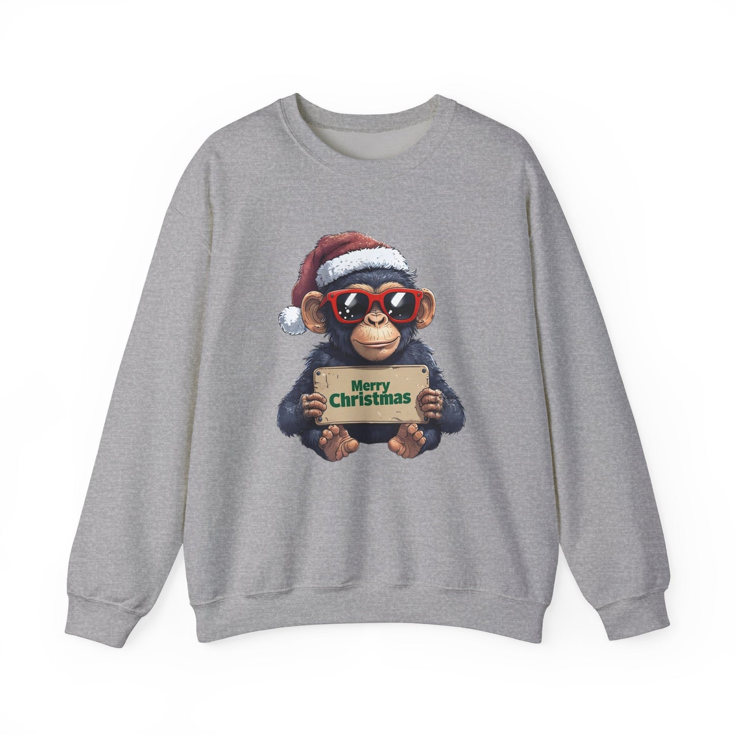 Merry Christmas Monkey Sweatshirt, Funny Holiday Crewneck, Unisex Gift, Christmas Apparel, Winter Wear, Cute Chimp Design