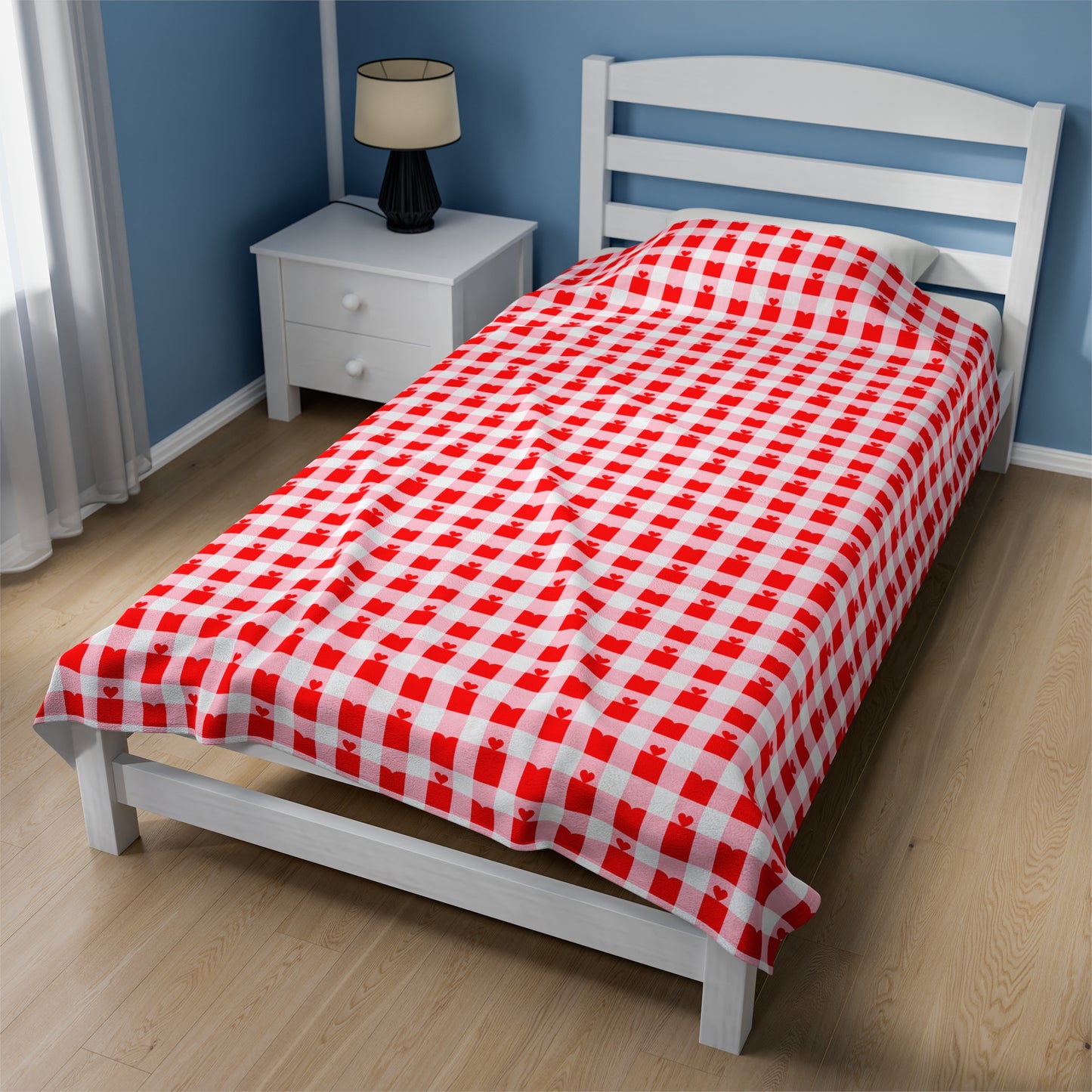 Velveteen Plush Blanket - Cozy Red Gingham Pattern - Valentine Blanket