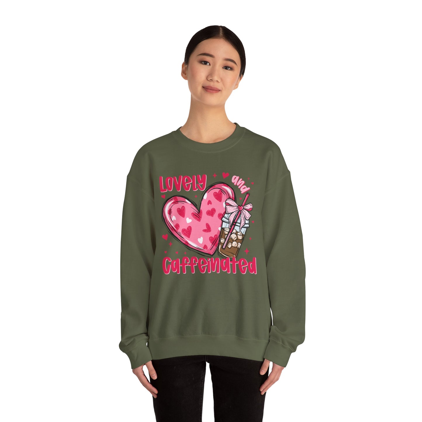 Lovely Caffeinated Heart Sweatshirt, Cozy Coffee Lover Gift, Valentines Day, Cute Her, Comfy Casual Wear, Unisex Pullover, Warm Jumper