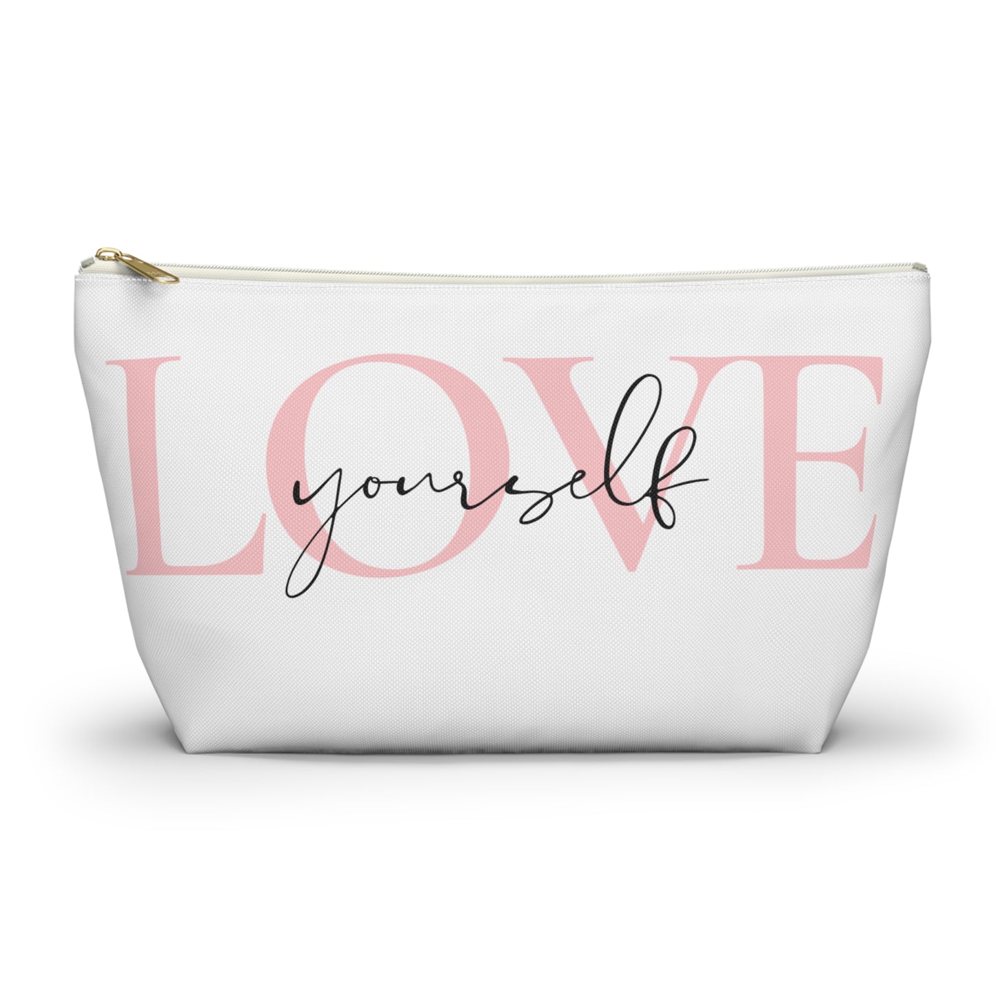 Love Yourself Accessory Pouch, Motivational Makeup Bag, Self-Care Gift, Pink Quote Pouch, Everyday Carry All, Cosmetic Bag, Travel