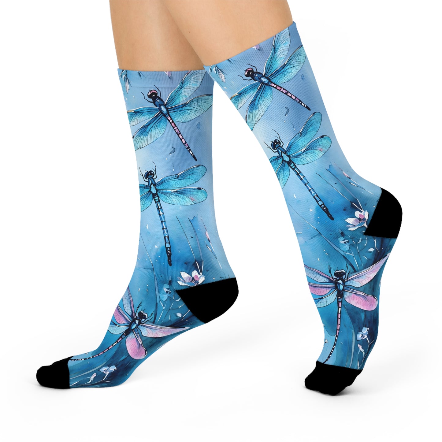 Dragonfly Art Cushioned Crew Socks | Nature Lover Gift, Casual Wear, Unique Style, Eco-Friendly Fashion, Spring Socks