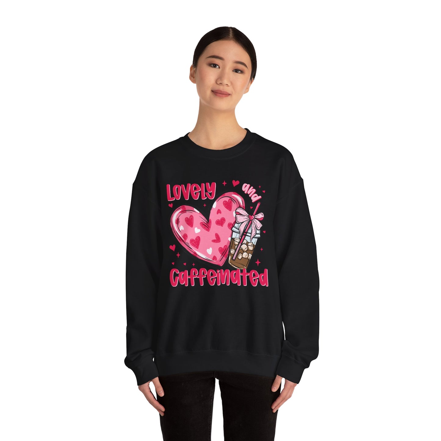 Lovely Caffeinated Heart Sweatshirt, Cozy Coffee Lover Gift, Valentines Day, Cute Her, Comfy Casual Wear, Unisex Pullover, Warm Jumper