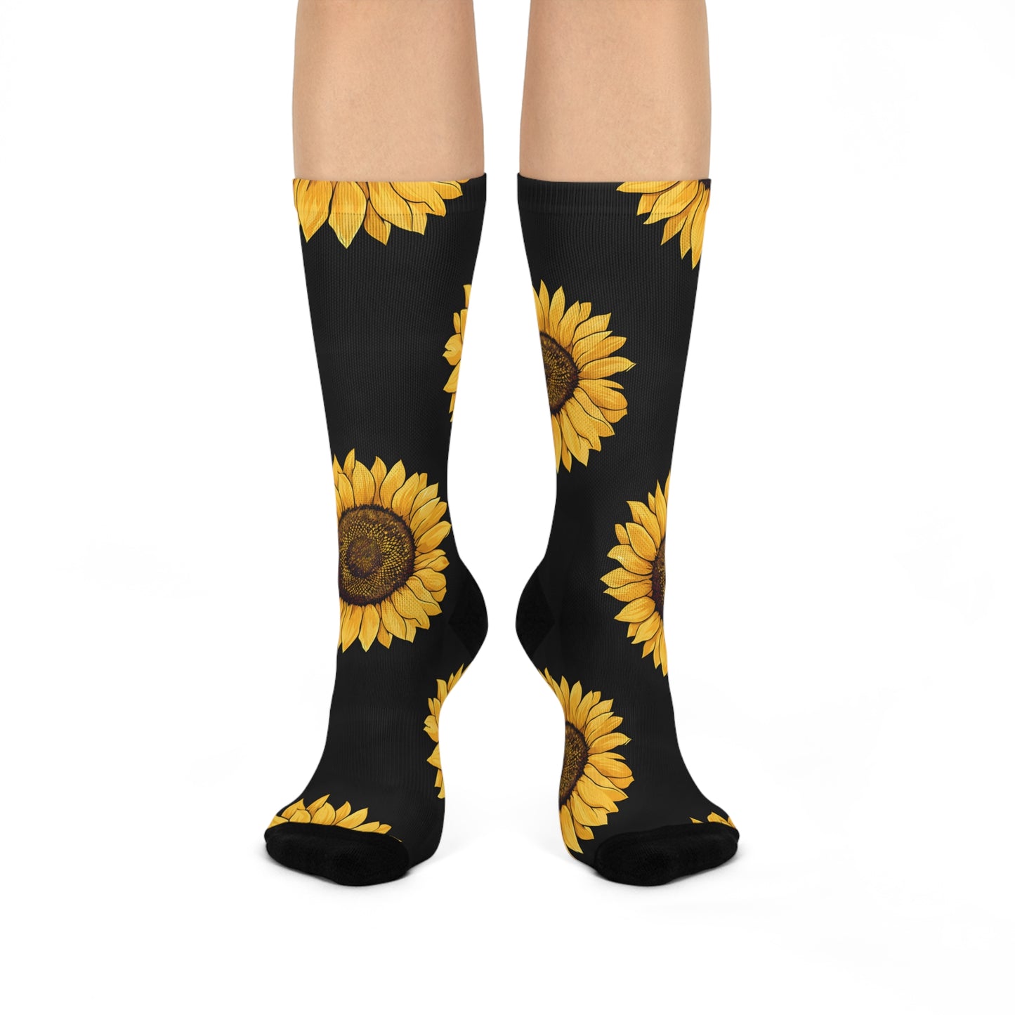 Sunflower Cushioned Crew Socks, Comfortable Floral Socks, Gift for Her, Spring Fashion, Perfect for Casual Wear, Vacation Essentials