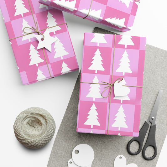 Wrapping Paper, Whimsical Christmas Pink Tree Design, Eco-Friendly Holiday Gift Wrap - Party Supplies, Seasonal Decor, Festive Wrap