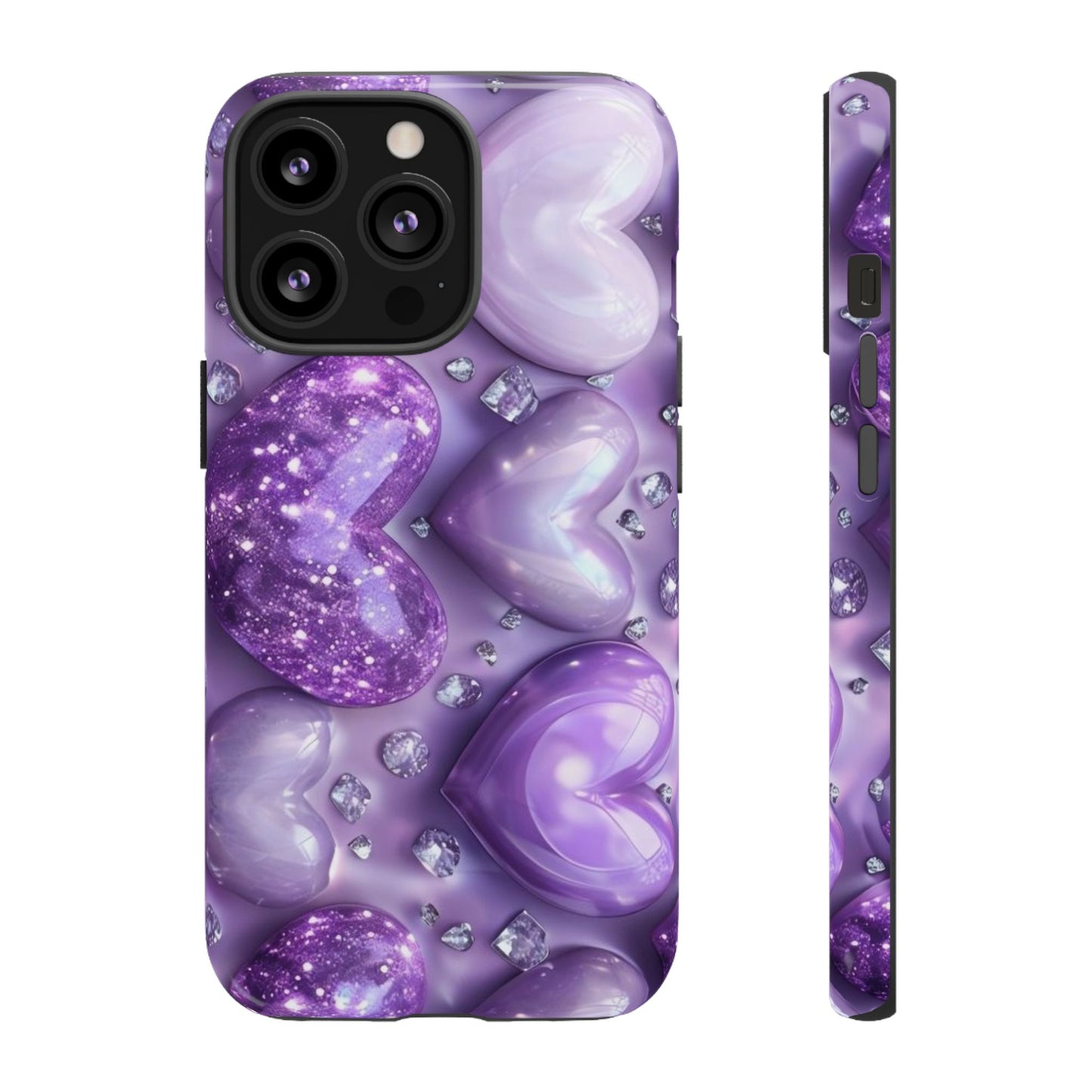 Heartfelt Phone Case,Purple Glitter Hearts, Cute Gift for Her, Valentines Day, Trendy Accessories, Protective Phone Cover