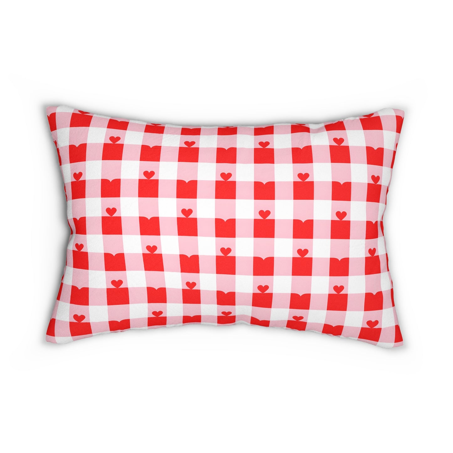 Red Heart Check Lumbar Pillow - Cozy Home Decor for Love and Romance