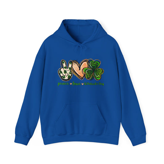 Peace Love Shamrocks Unisex Hoodie, St. Patricks Day Sweatshirt, Irish Gift, Eco-Friendly Clothing, Cozy Casual Wear