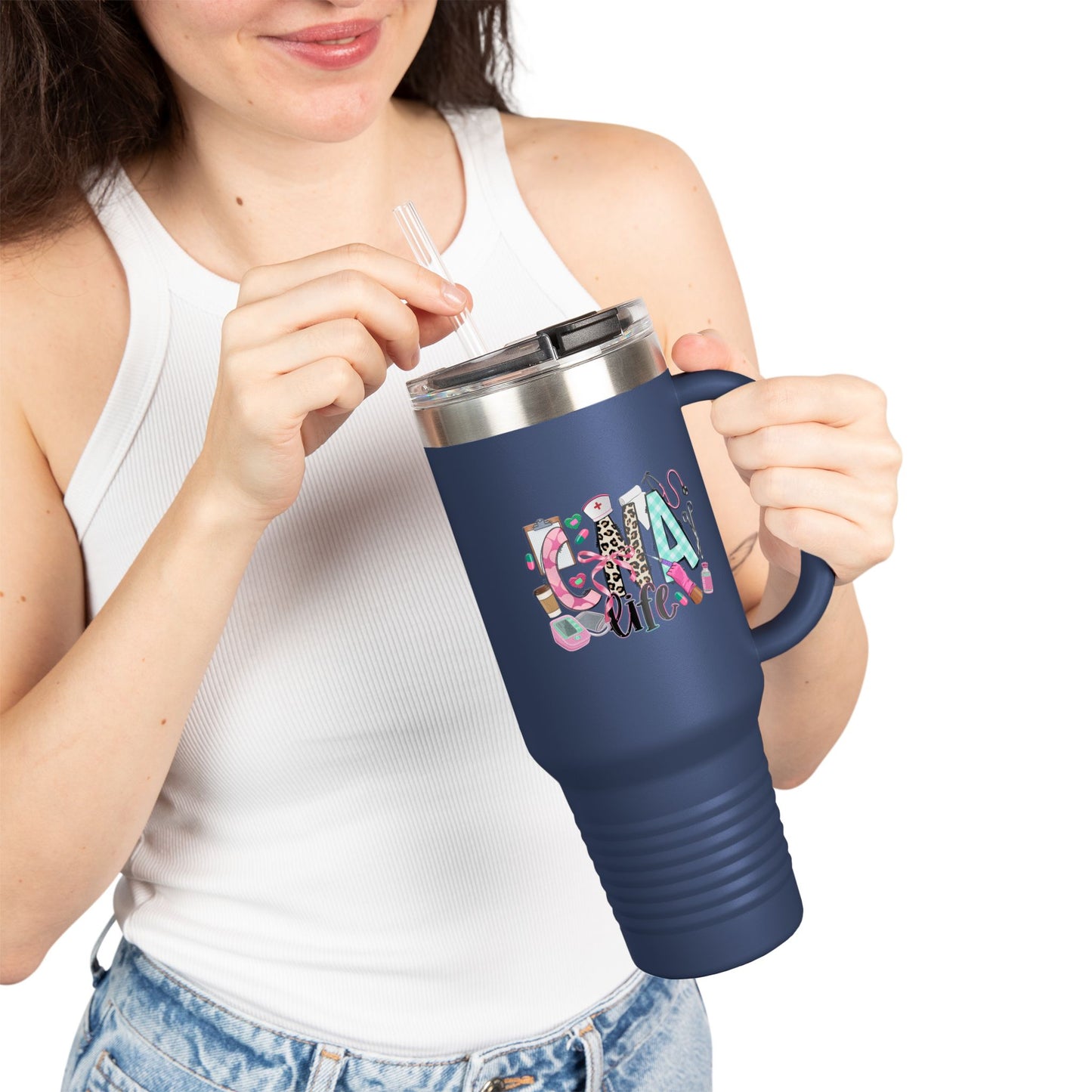 Travel Mug, 40oz 'Glam Life' Design for Medical Professionals, CNA Life