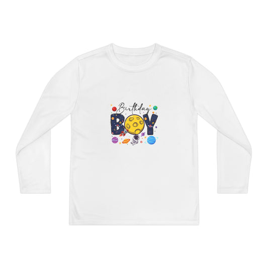 Space Theme Birthday Boy Long Sleeve Tee, Fun Kids' Shirt, Youth Top, Perfect Gift for Boys, Competitor Tee