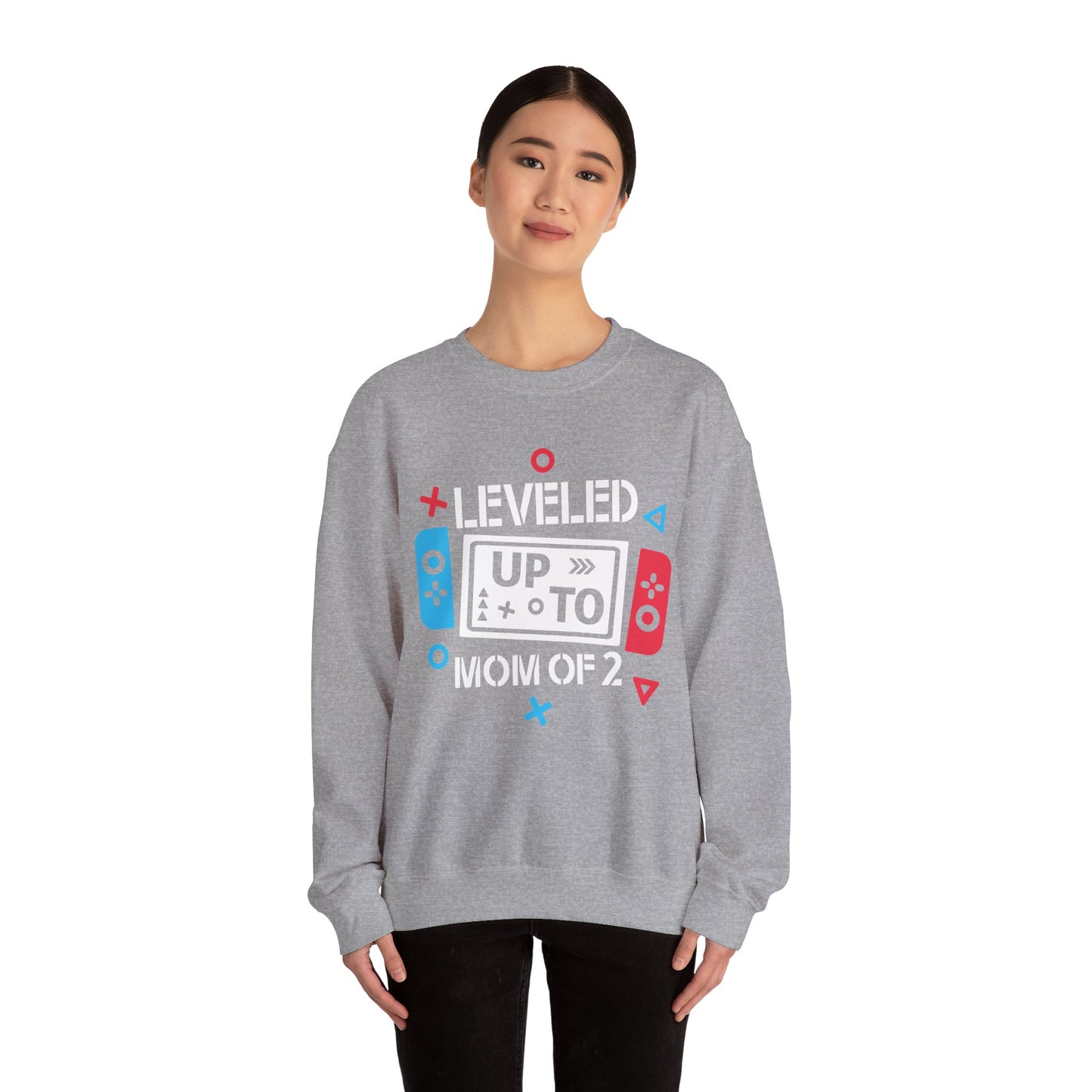 Leveled Up Mom of 2 Crewneck Sweatshirt – Gaming Gift for Moms