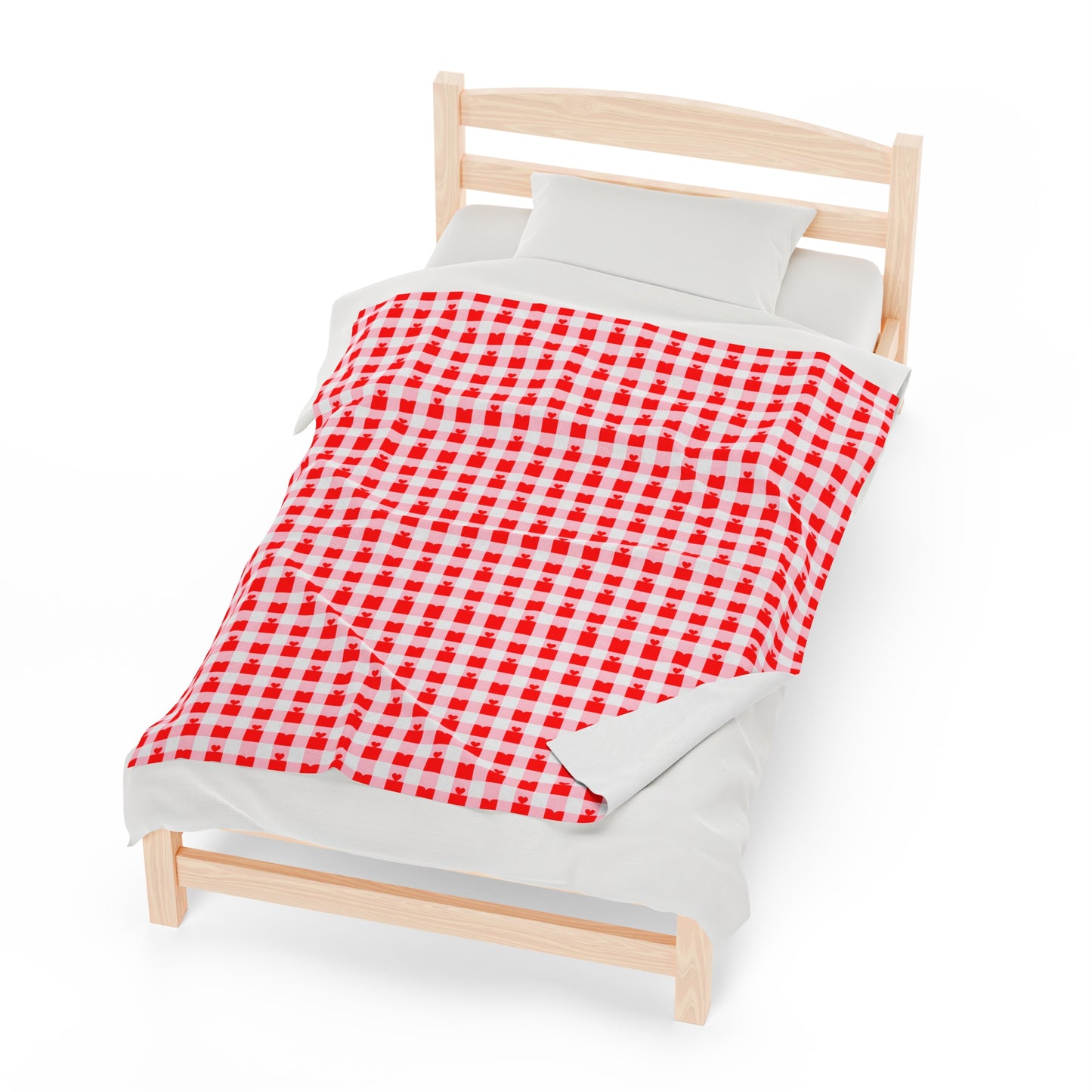 Velveteen Plush Blanket - Cozy Red Gingham Pattern - Valentine Blanket