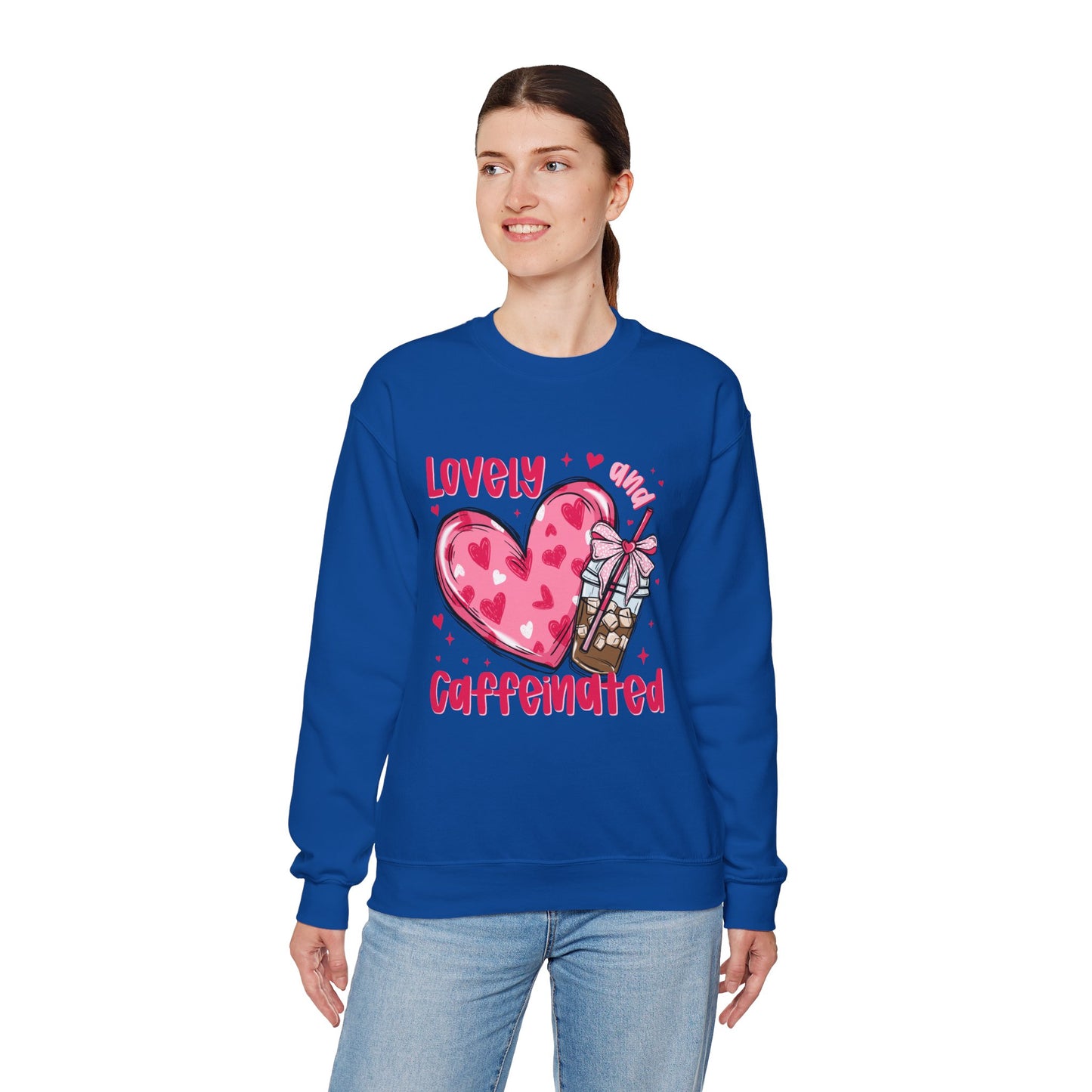 Lovely Caffeinated Unisex Crewneck Sweatshirt - Cozy Heart Design