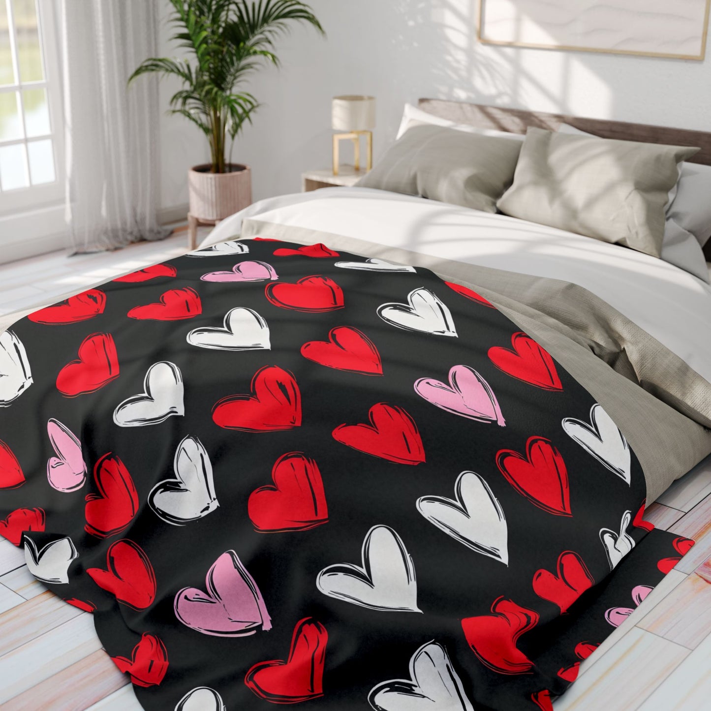 Cozy Heart Print Arctic Fleece Blanket for Valentine's Day