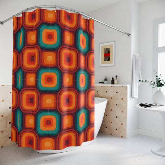 Retro Shower Curtains, Vintage Bathroom Decor, Nostalgic Home Accessories, Unique Bath Curtain, Old School Design, 70s Style Washroom