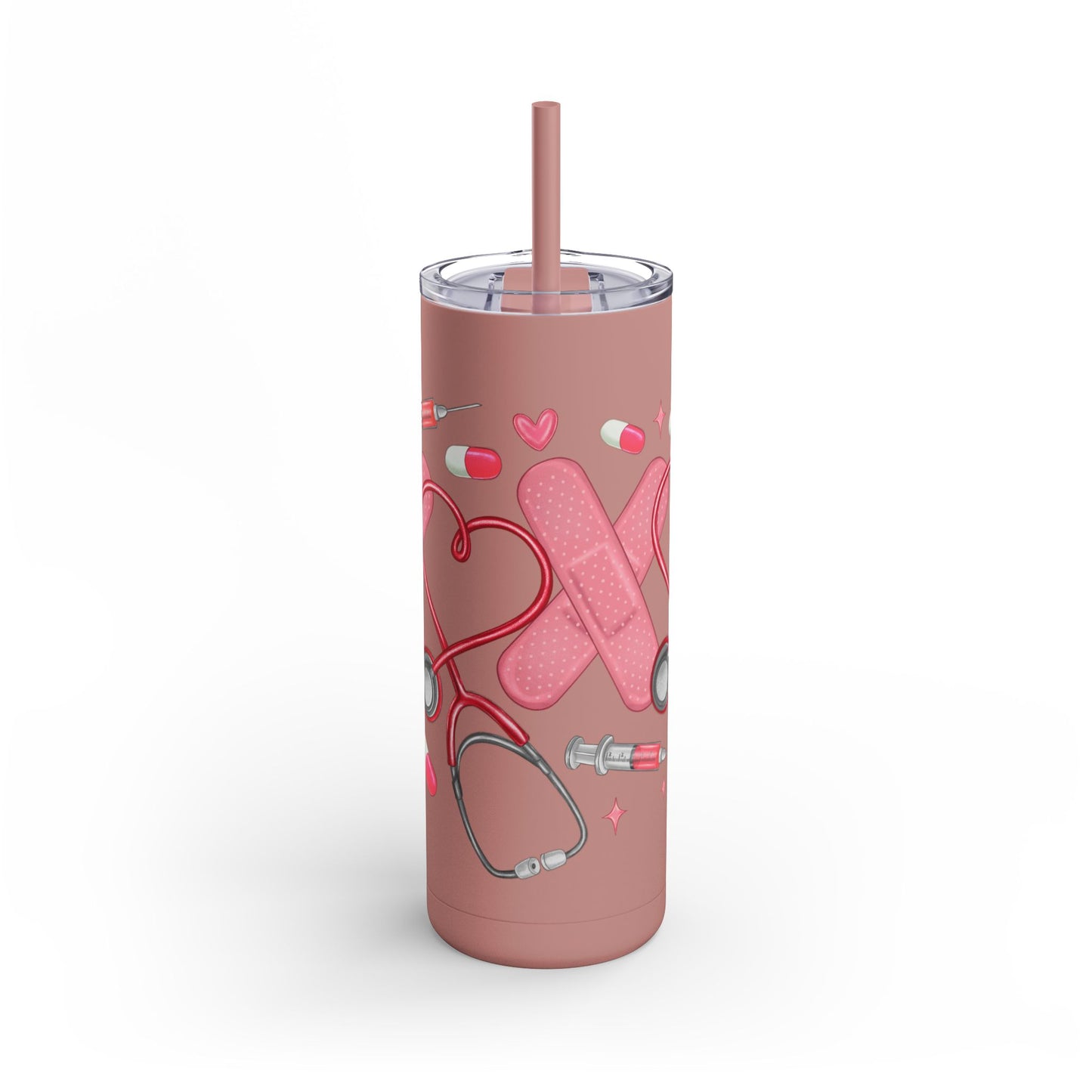 Healthcare Love Tumbler | 20oz Skinny Matte, Nurse Gift, Medical Student Accessory, Healthcare Appreciation, Stethoscope & Hearts