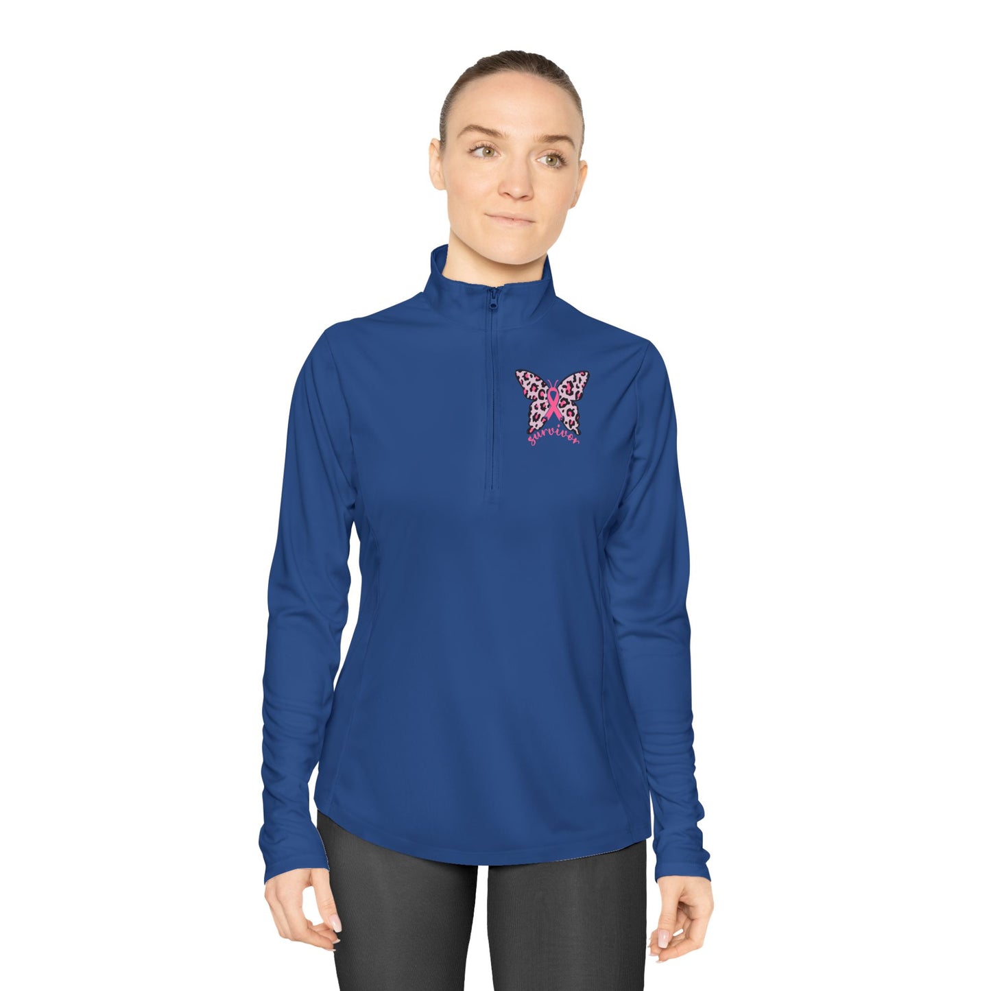 Ladies Butterfly Quarter-Zip Pullover - Perfect for Active Lifestyles & Casual Wear, Breast Cancer Awareness