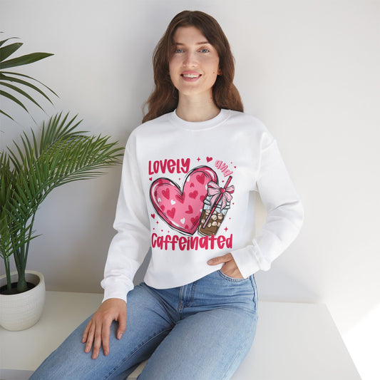 Lovely Caffeinated Unisex Crewneck Sweatshirt - Cozy Heart Design