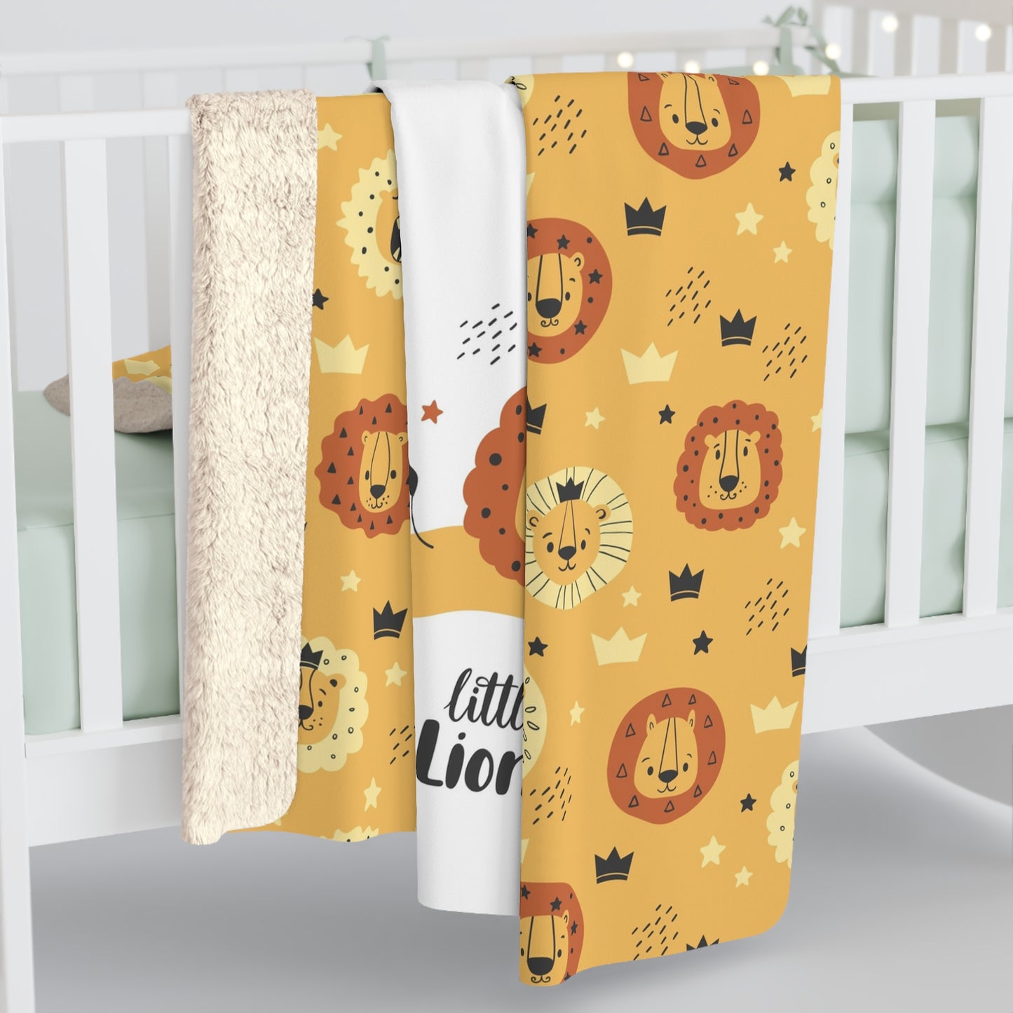 Little Lion Sherpa Fleece Blanket - Cozy Baby Blanket, Nursery Decor, Baby Shower Gift, Kids Plush Throw, Safari Kids Bedding