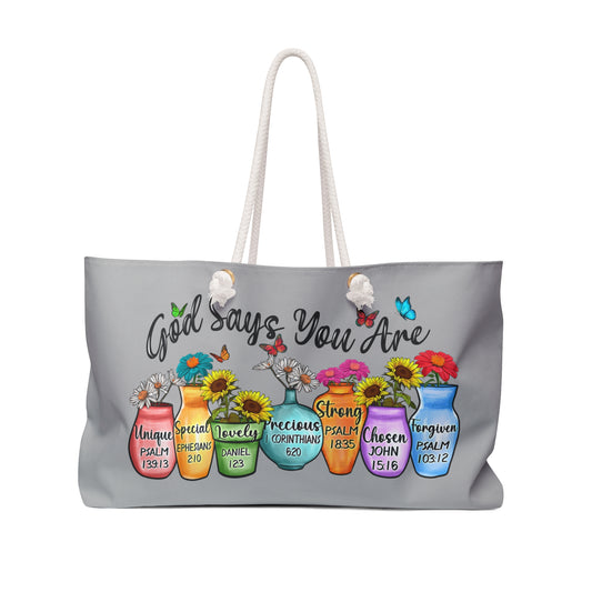 Boho Floral Weekender Bag | Inspirational Travel Tote | Quotes from Psalms | Perfect for Retreats, Gifts, Beach Days, and Picnics