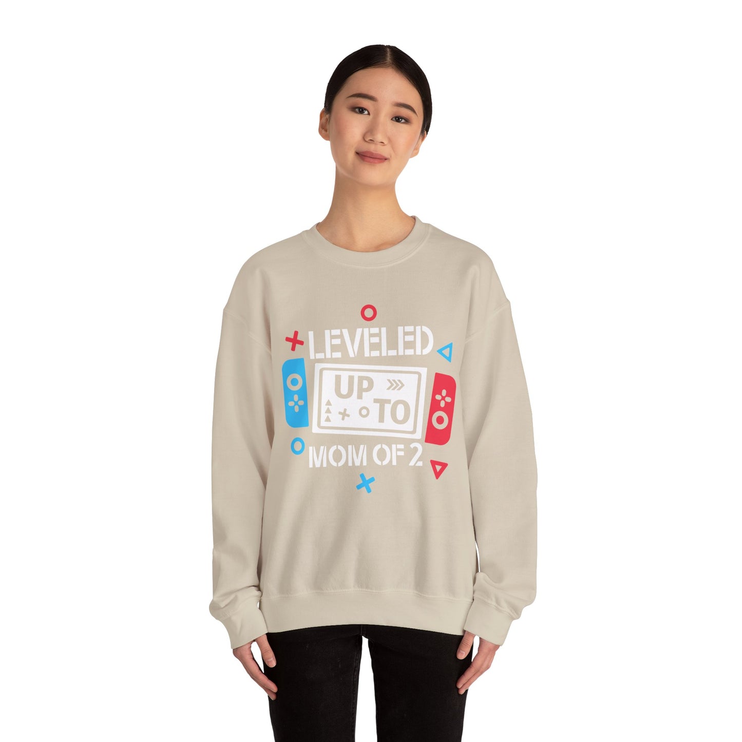 Leveled Up Mom of 2 Crewneck Sweatshirt – Gaming Gift for Moms