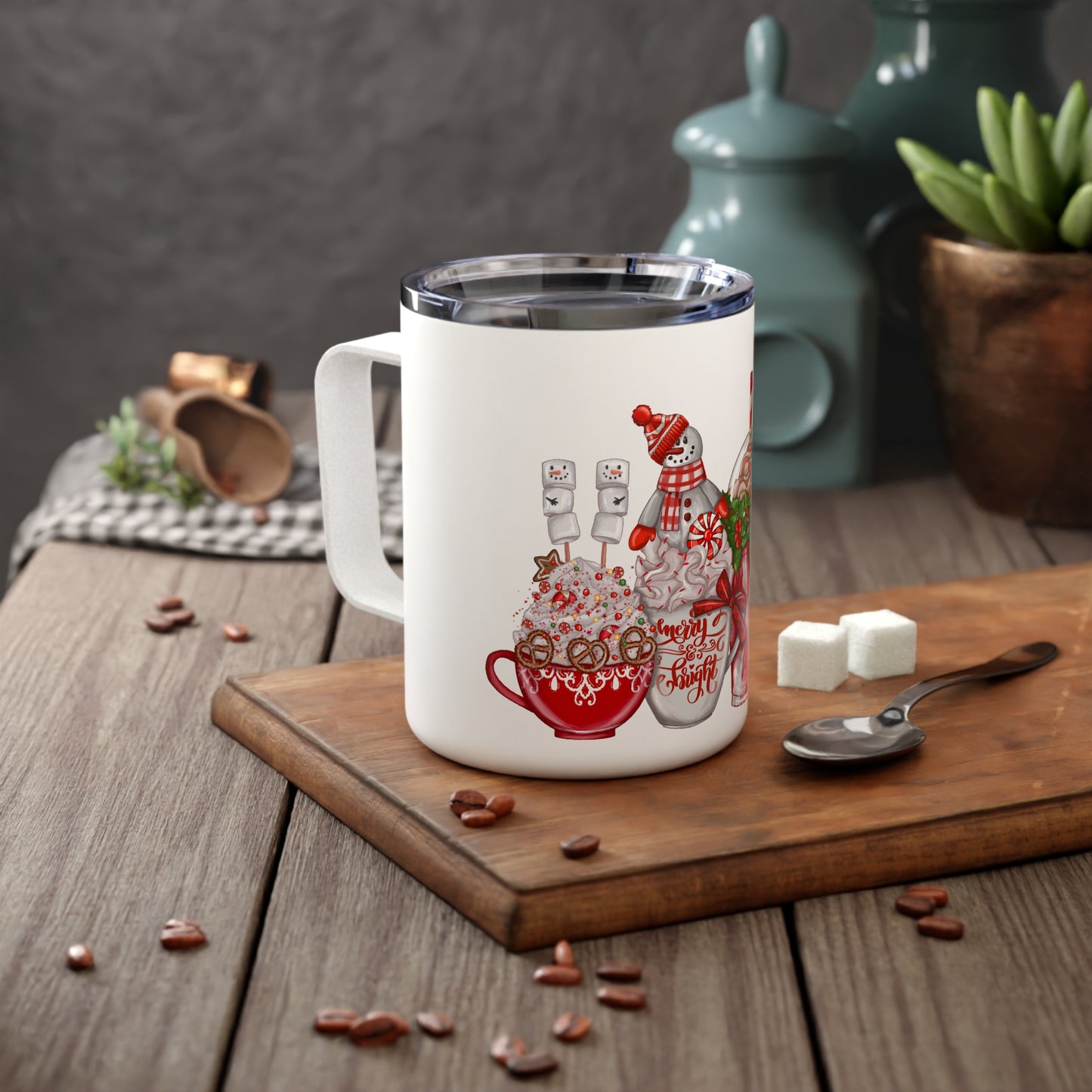 Festive Coffee Mug, Winter Hot Cocoa 10oz, Christmas Gift for Coffee Lovers, Holiday Drinks, Insulated Mug