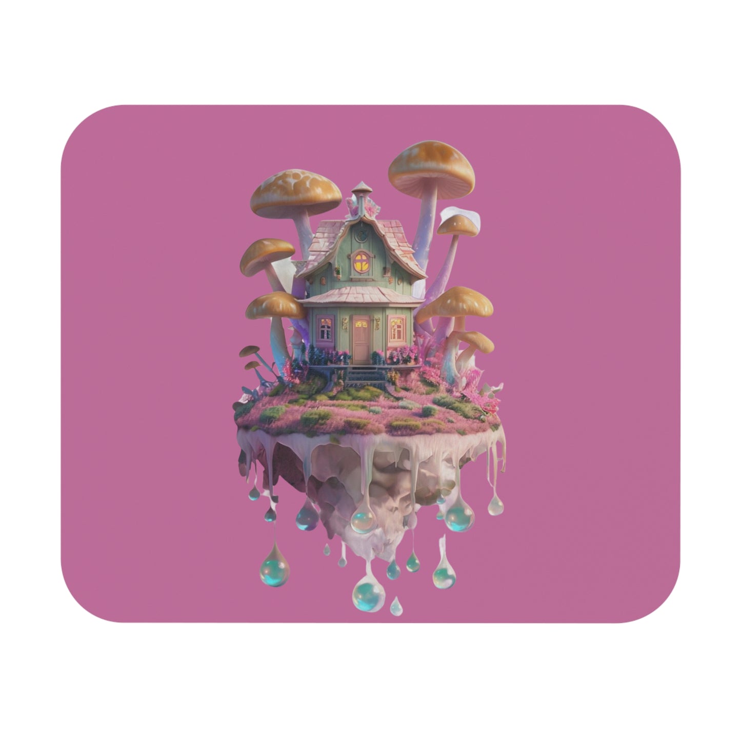 Whimsical Mushroom House Mouse Pad, Fantasy Mouse Mat, Pink Desk Accessory, Cute Office Gift, Gamer Decor, Home Office Essentials