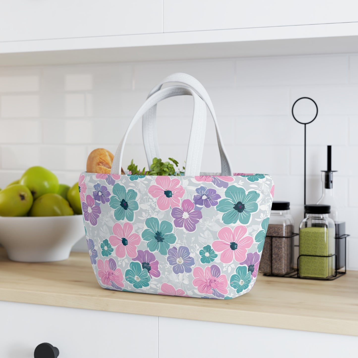 Floral Lunch Bag, Insulated Tote, Reusable Food Carrier, Picnic Bag, Eco-Friendly Gift, Ideal for Work and School