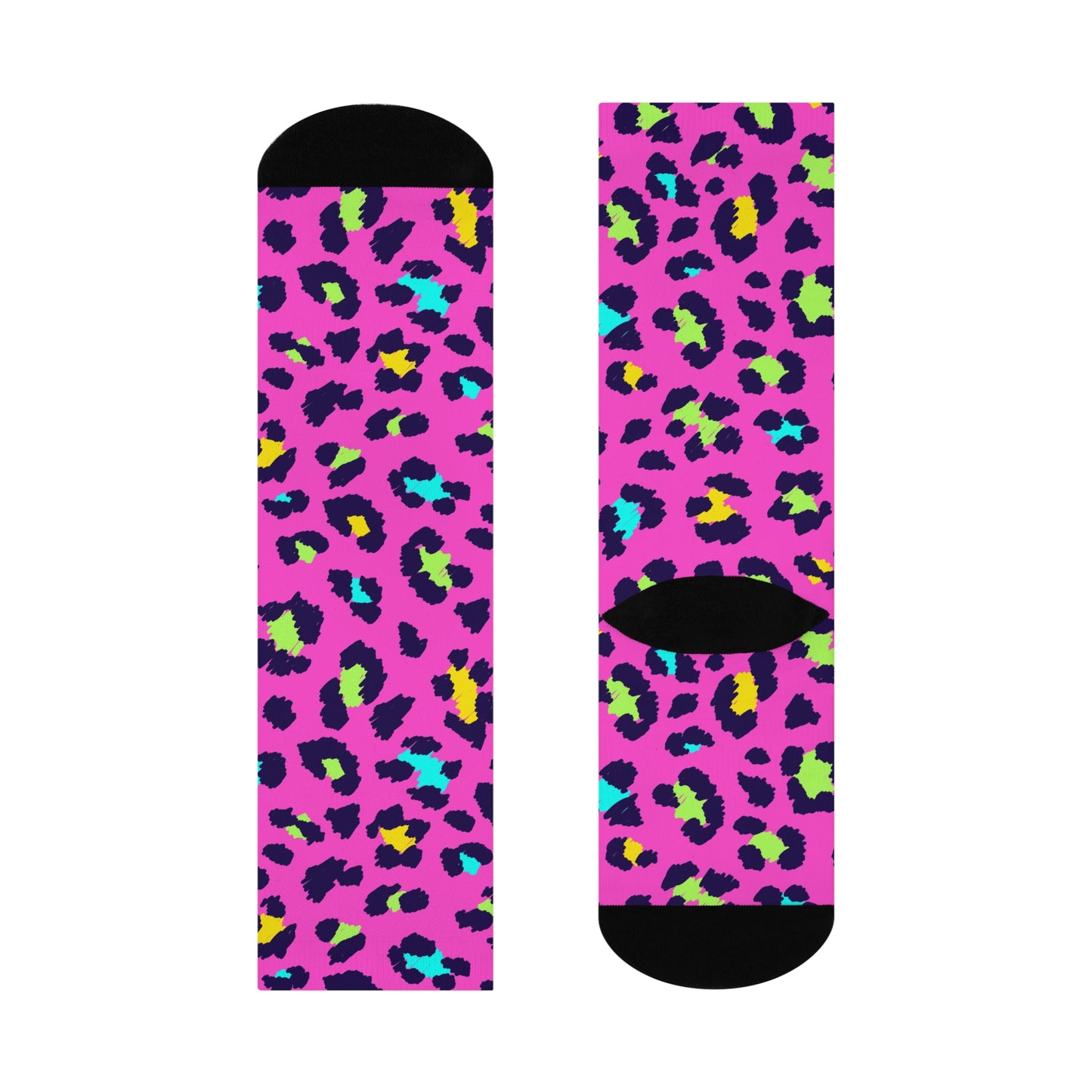 Colorful Leopard Print Cushioned Crew Socks, Fun Socks, Gift for Her, Birthday Socks, Cozy Lounge Wear, Casual Fashion