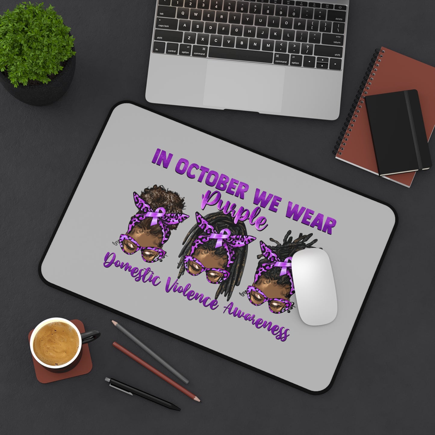 Purple Ribbon Desk Mat - Domestic Violence Awareness | Office Decor, Anti-Violence Support, Gift for Activists, Awareness Month, October