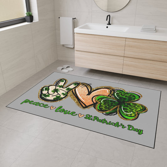 St. Patrick's Day Heavy Duty Floor Mat - Peace, Love, Shamrock Decor, Holiday Home Accent, Party, Seasonal Floor Mat, Unique Gift