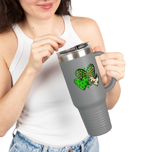 St Patricks Day Love Insulated Travel Mug, 40oz | Cute Green Heart Design | Perfect for Road Trips & Gifts | Ideal for Travel Lovers, Coffee