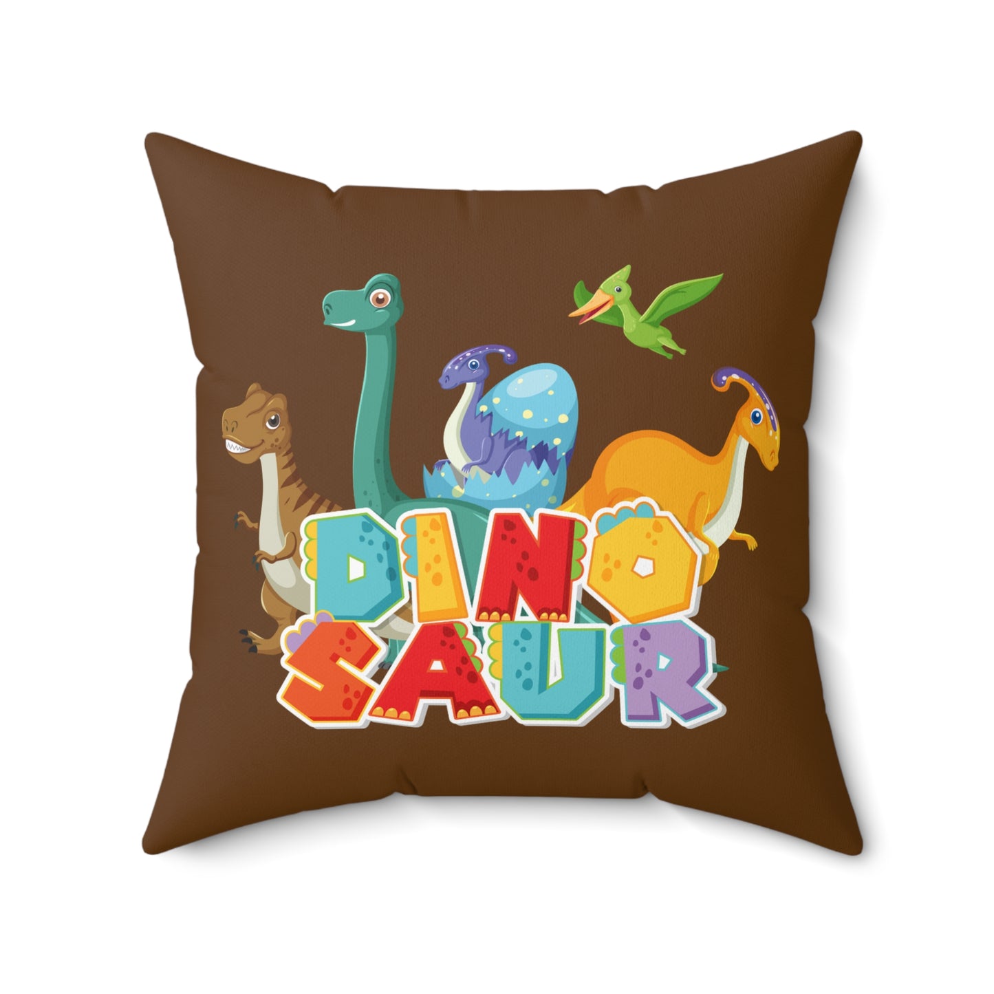 Dinosaur-Themed Spun Polyester Square Pillow, Great for Kids Rooms, Dinosaur Party Decor, Playroom Accent, Fun Gift