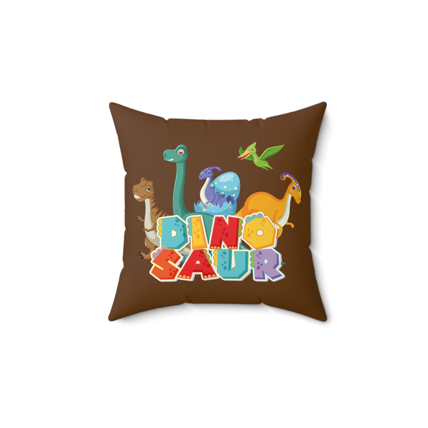 Dinosaur-Themed Spun Polyester Square Pillow, Great for Kids Rooms, Dinosaur Party Decor, Playroom Accent, Fun Gift