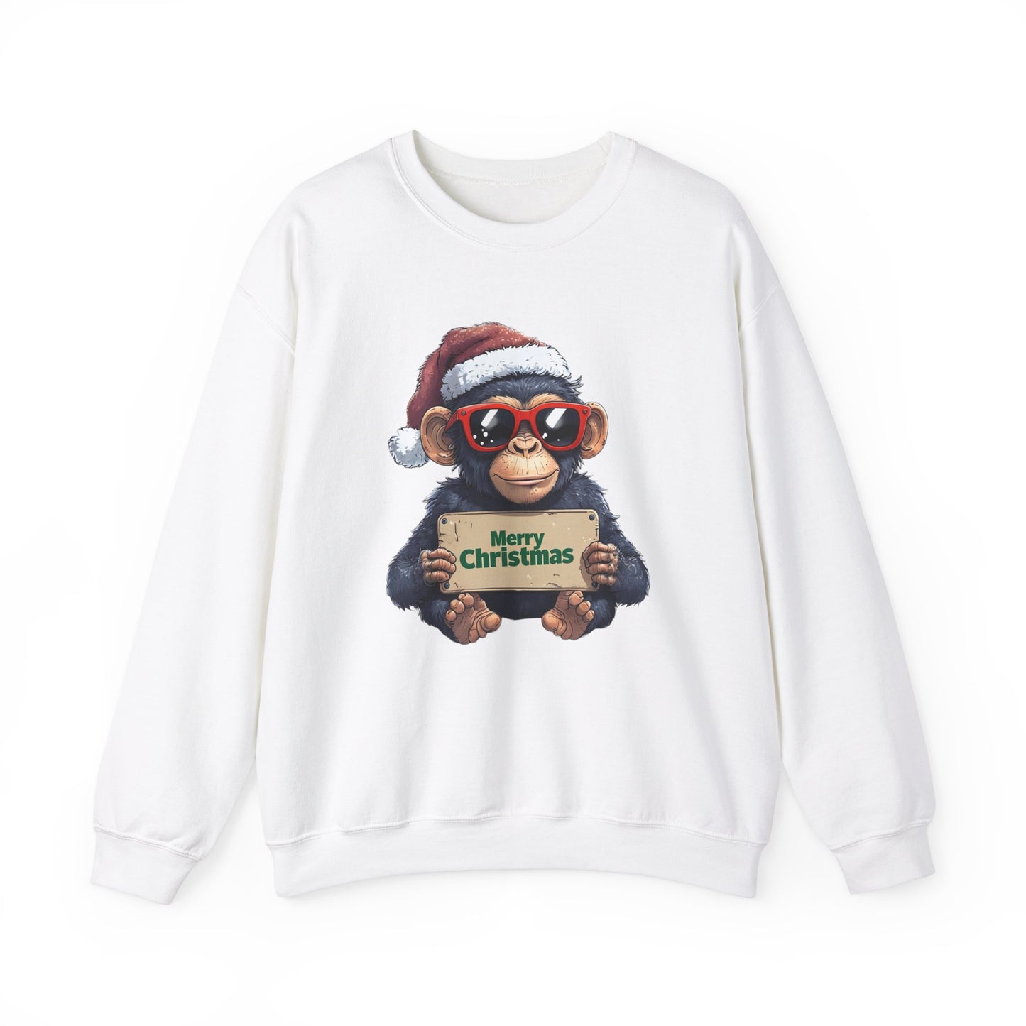 Merry Christmas Monkey Sweatshirt, Funny Holiday Crewneck, Unisex Gift, Christmas Apparel, Winter Wear, Cute Chimp Design