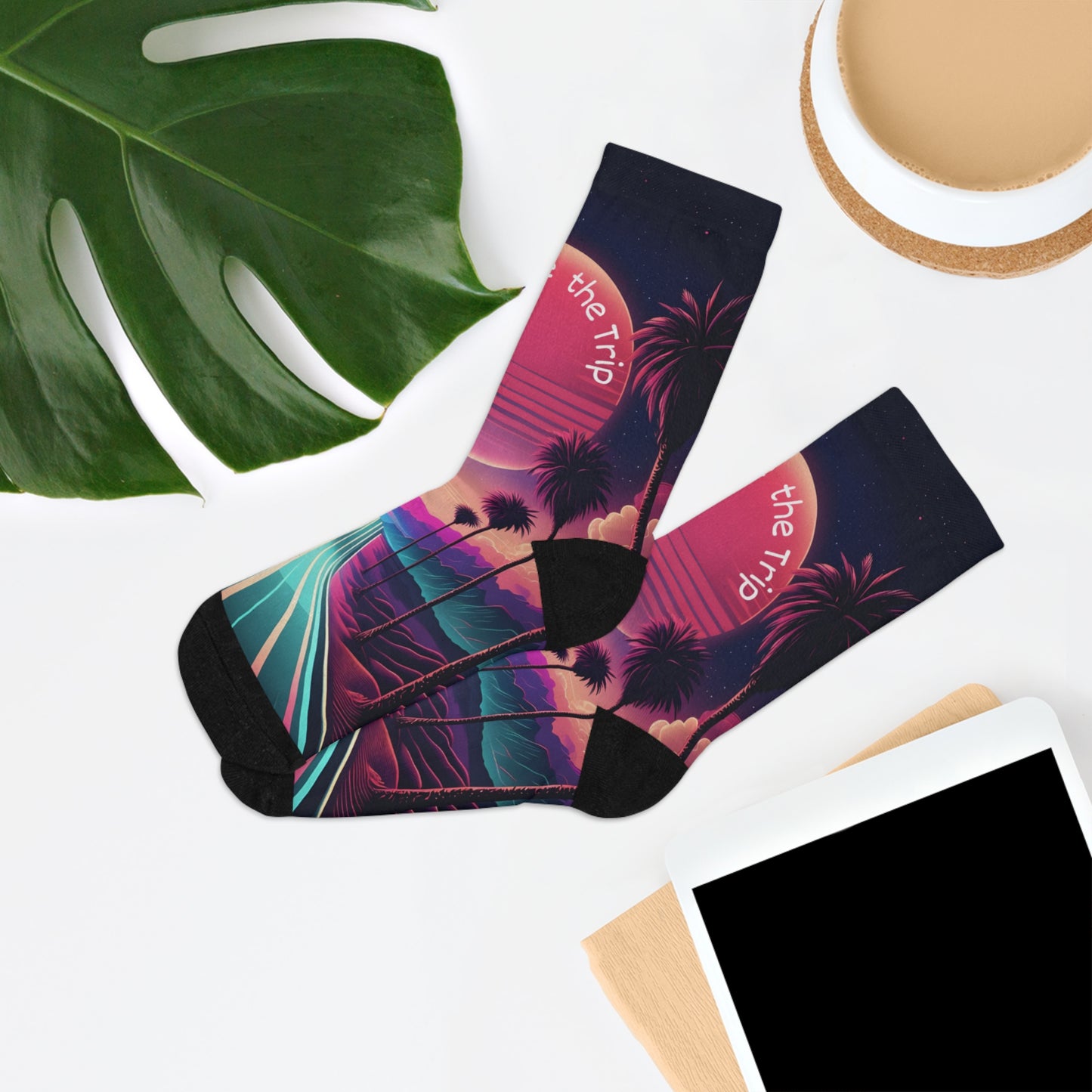 Socks, Retro Sunset Adventure Design, Eco-Friendly Gift, Summer Vibes, Unique Footwear, Travel Accessories