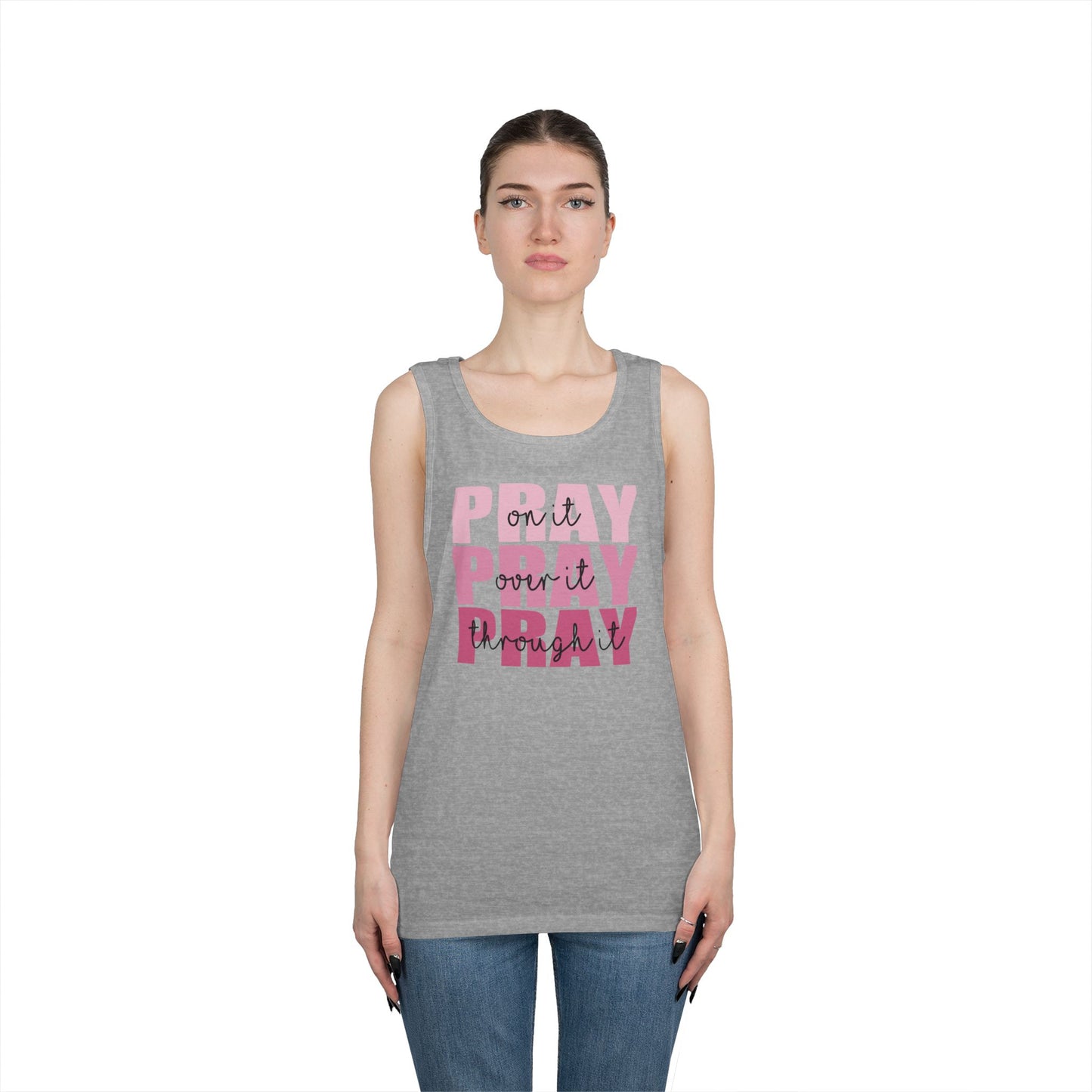 Motivational Unisex Cotton Tank Top - "Pray on It, Pray Over It, Pray Through It"