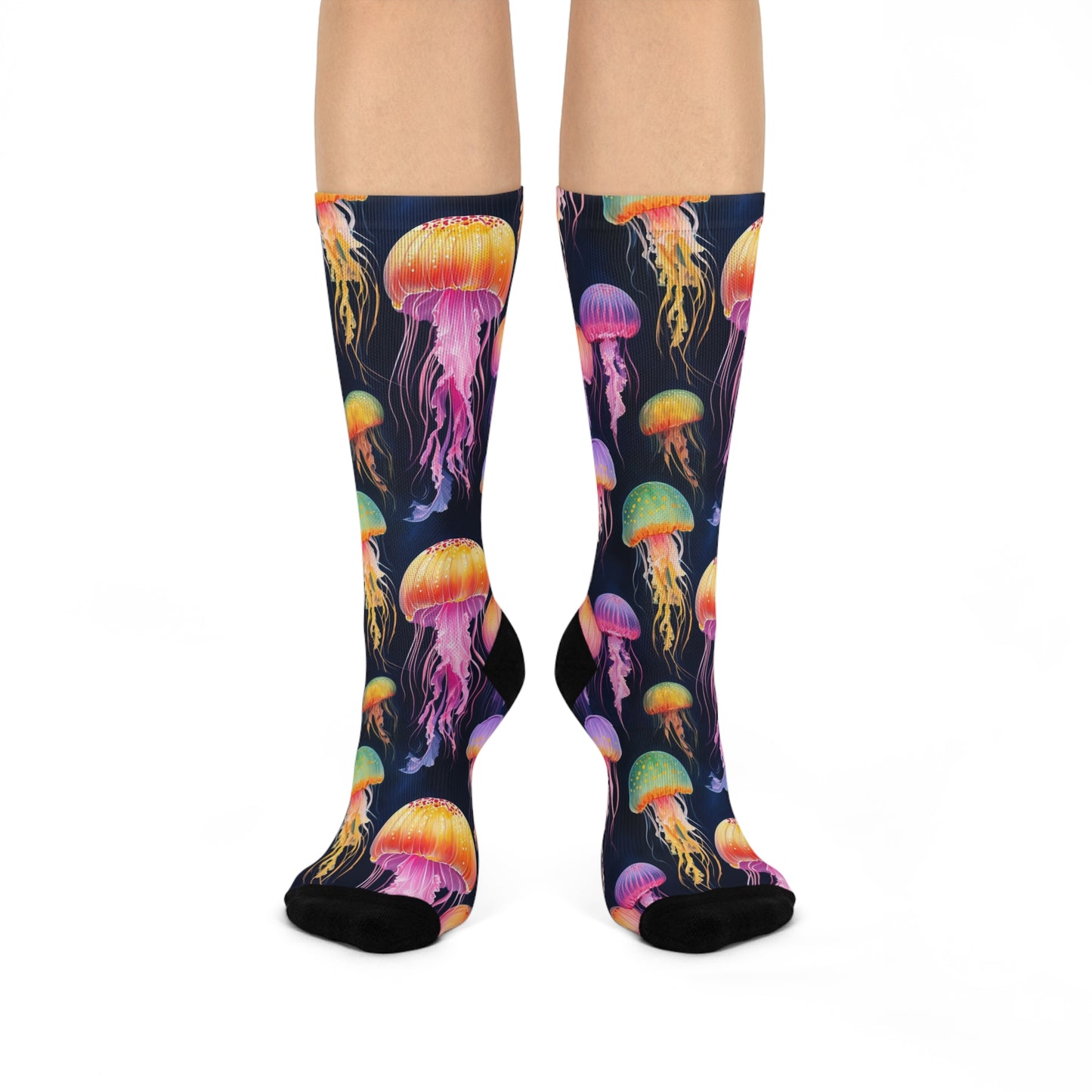 Vibrant Jellyfish Crew Socks, Fun Gift for Ocean Lovers, Comfortable Fashion, Unique Wearable Art, Summer Essentials, Festival Wear