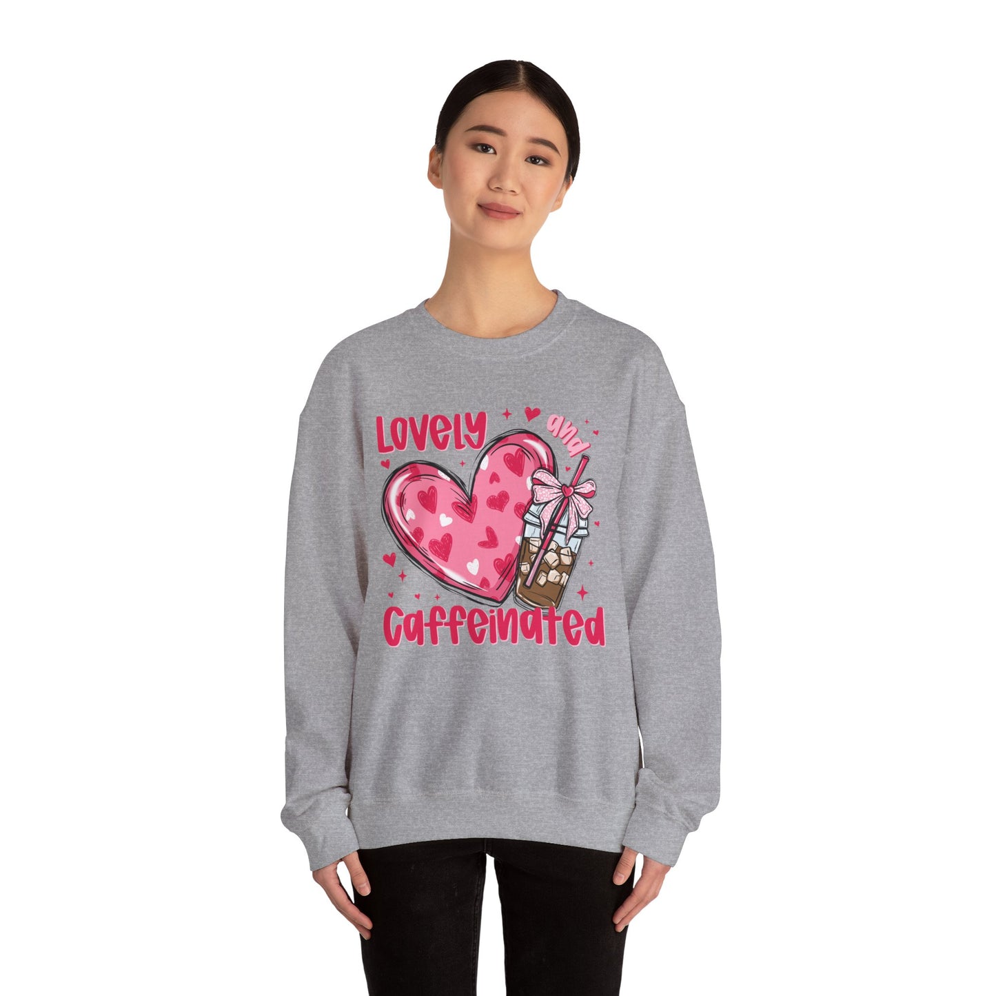 Lovely Caffeinated Heart Sweatshirt, Cozy Coffee Lover Gift, Valentines Day, Cute Her, Comfy Casual Wear, Unisex Pullover, Warm Jumper