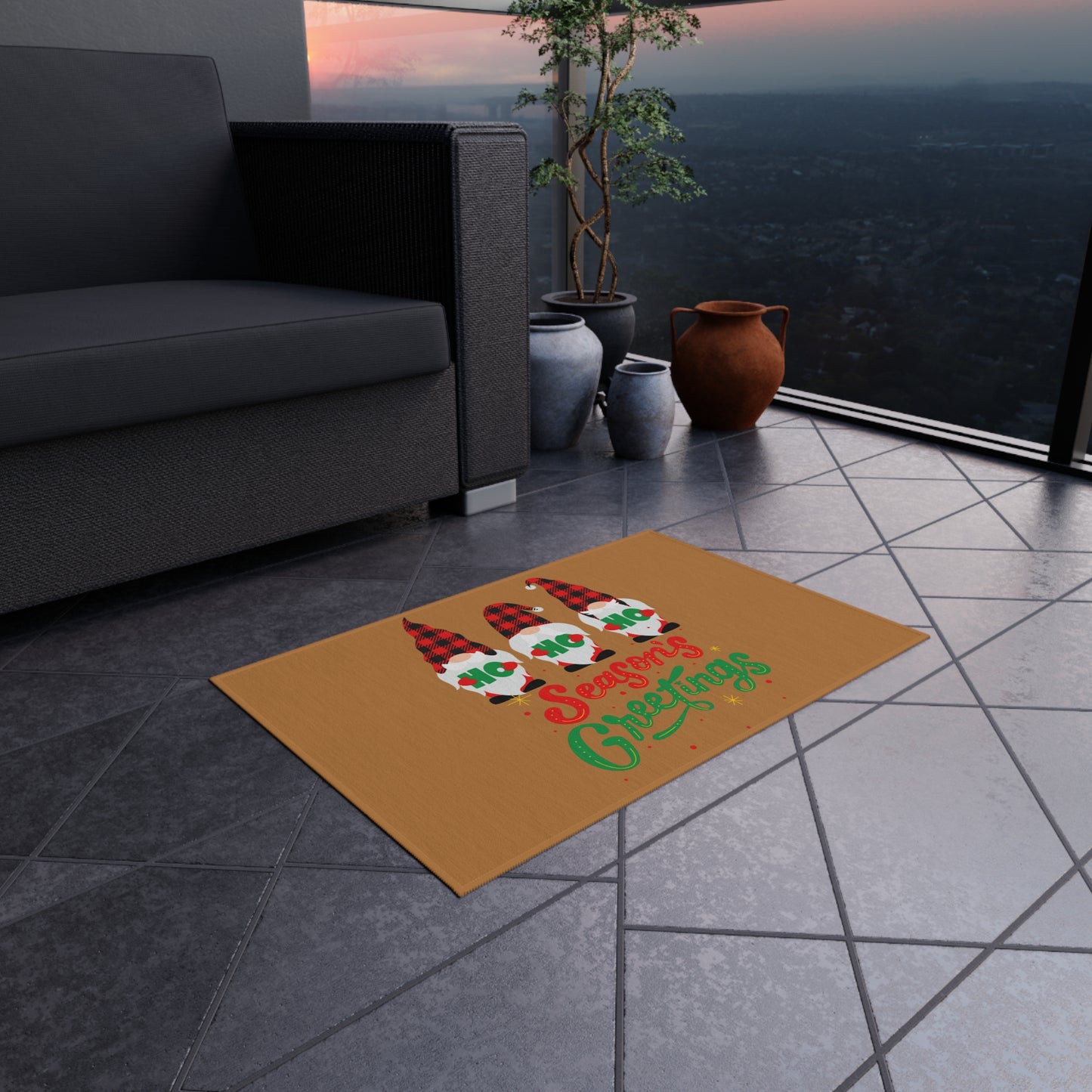 Festive Outdoor Rug - Seasonal Greetings Mat, Holiday Welcome, Patio Decor, Garden Gnome Mat