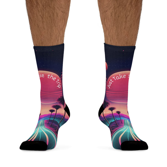 Socks, Retro Sunset Adventure Design, Eco-Friendly Gift, Summer Vibes, Unique Footwear, Travel Accessories