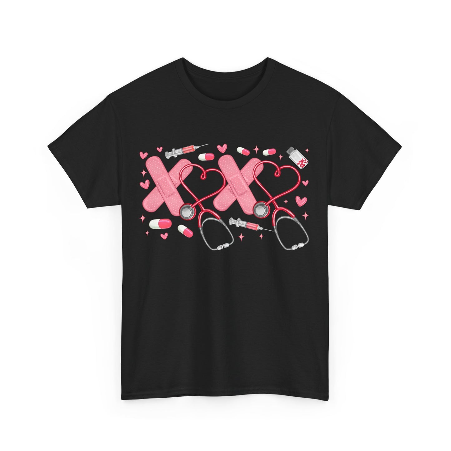 Heart & Bandage Unisex Heavy Cotton Tee, Cute Nurse Shirt, Medical Professional Gift, Casual Wear, Healthcare Apparel