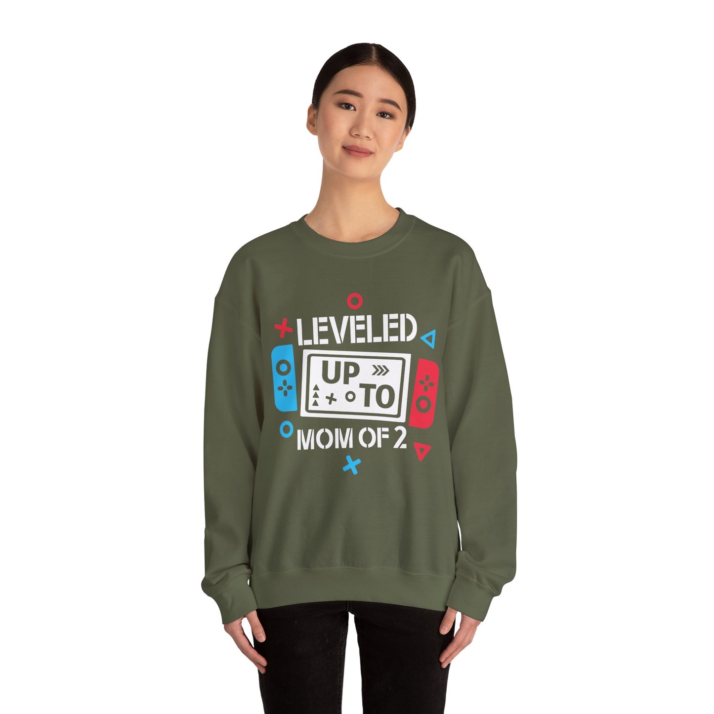 Leveled Up Mom of 2 Crewneck Sweatshirt – Gaming Gift for Moms