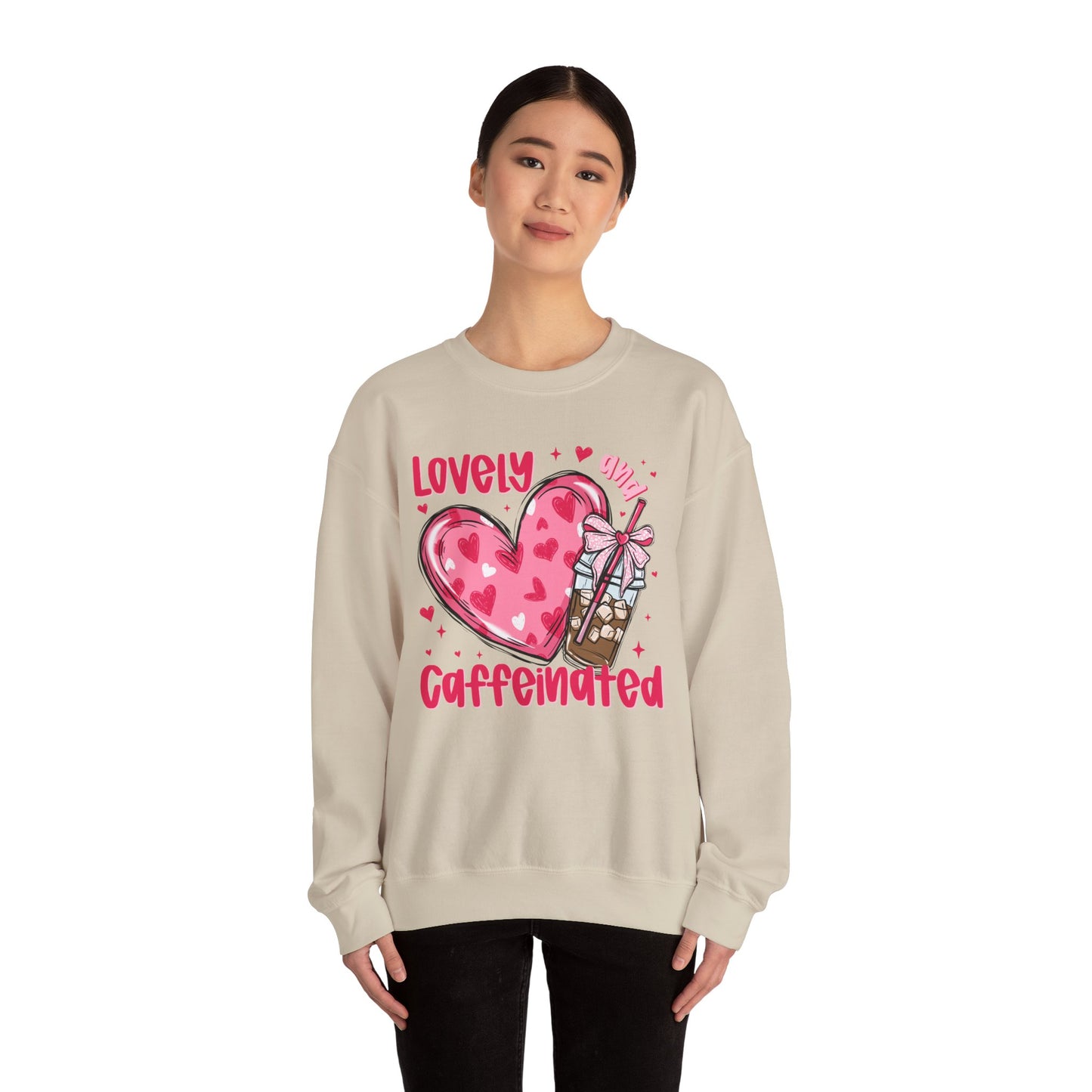 Lovely Caffeinated Heart Sweatshirt, Cozy Coffee Lover Gift, Valentines Day, Cute Her, Comfy Casual Wear, Unisex Pullover, Warm Jumper