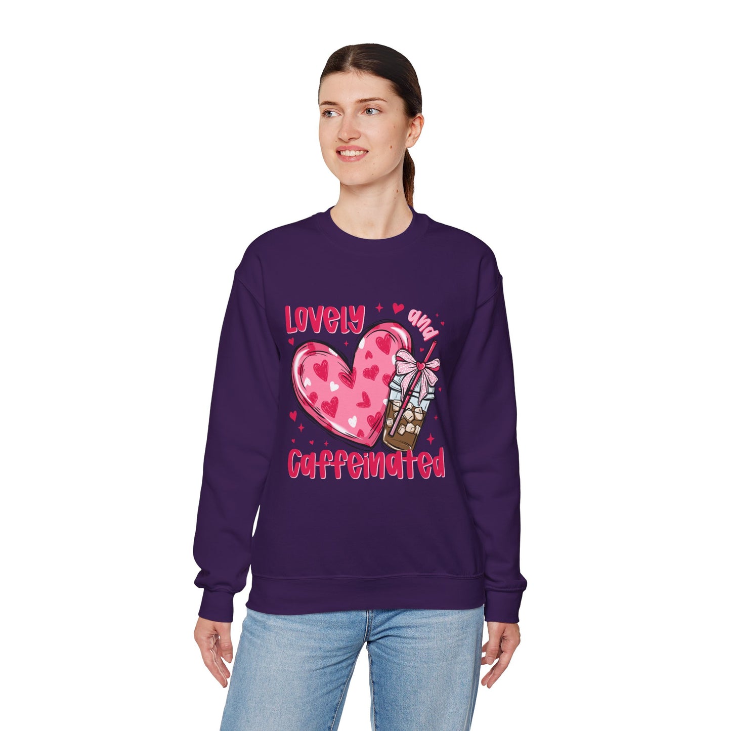 Lovely Caffeinated Unisex Crewneck Sweatshirt - Cozy Heart Design