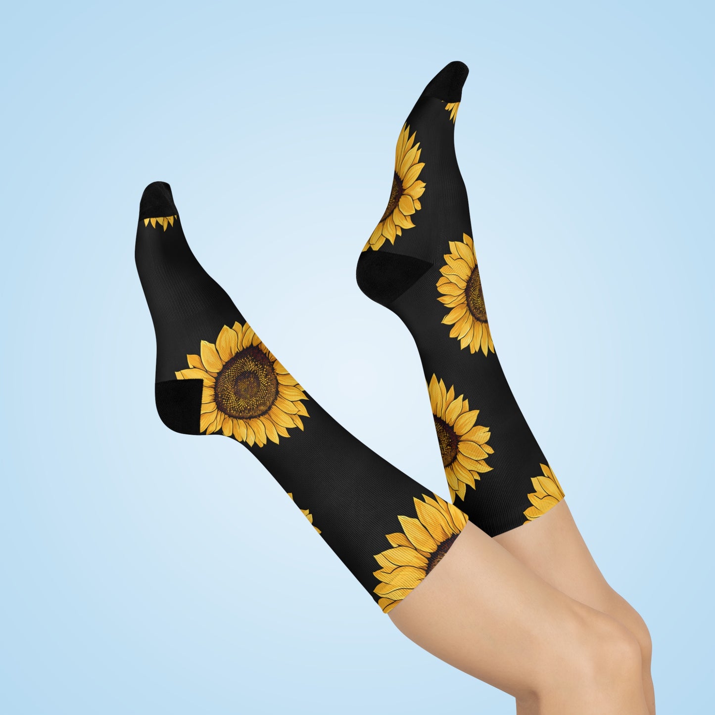 Sunflower Cushioned Crew Socks, Comfortable Floral Socks, Gift for Her, Spring Fashion, Perfect for Casual Wear, Vacation Essentials