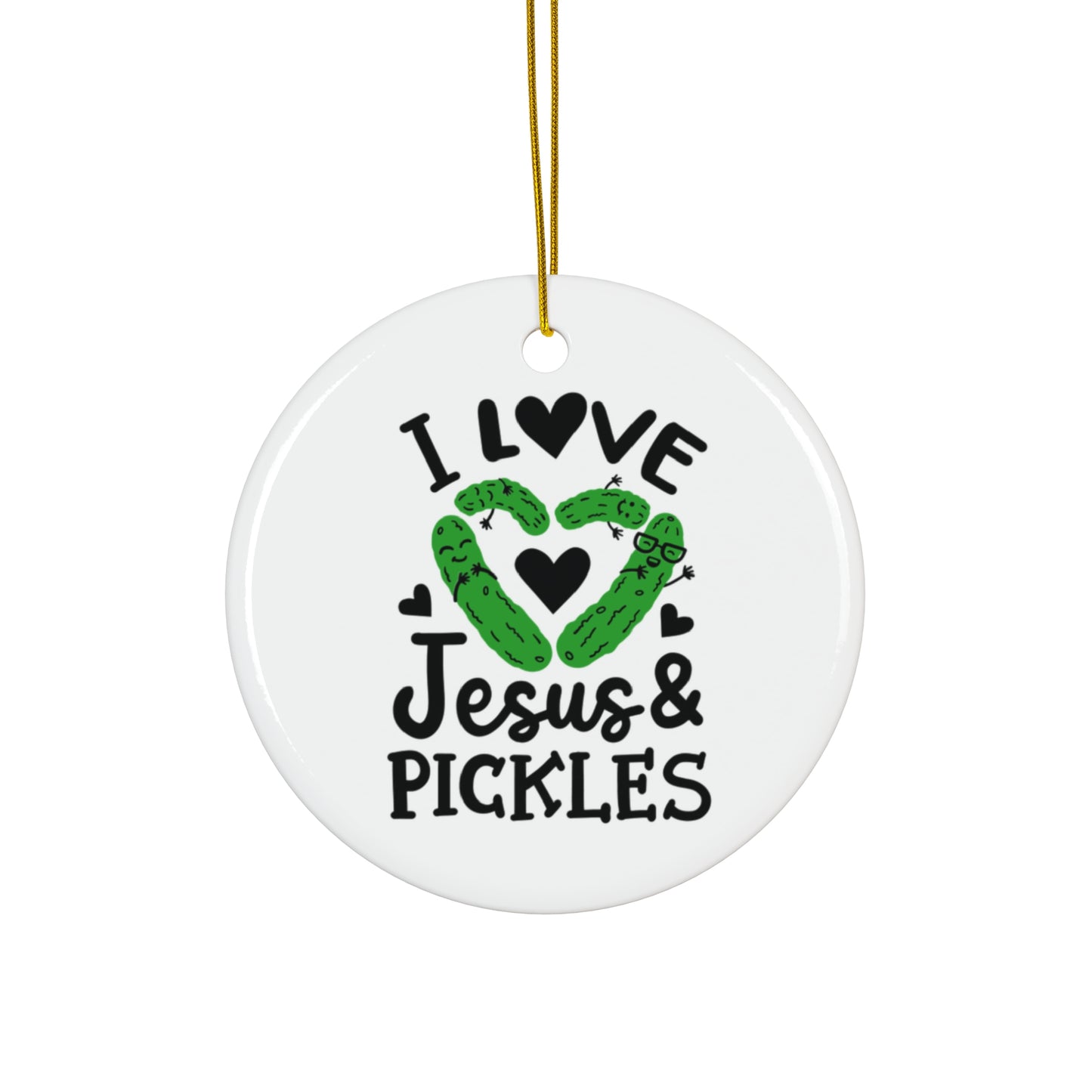 Whimsical Ceramic Ornament for Jesus & Pickles Lovers, Unique Holiday Decor, Cute Gift for Foodies, Fun Kitchen Decoration, Perfect for