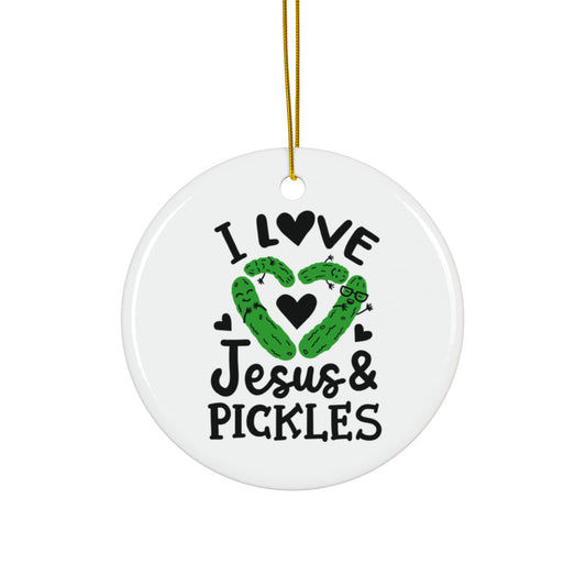 Whimsical Ceramic Ornament for Jesus & Pickles Lovers, Unique Holiday Decor, Cute Gift for Foodies, Fun Kitchen Decoration, Perfect for