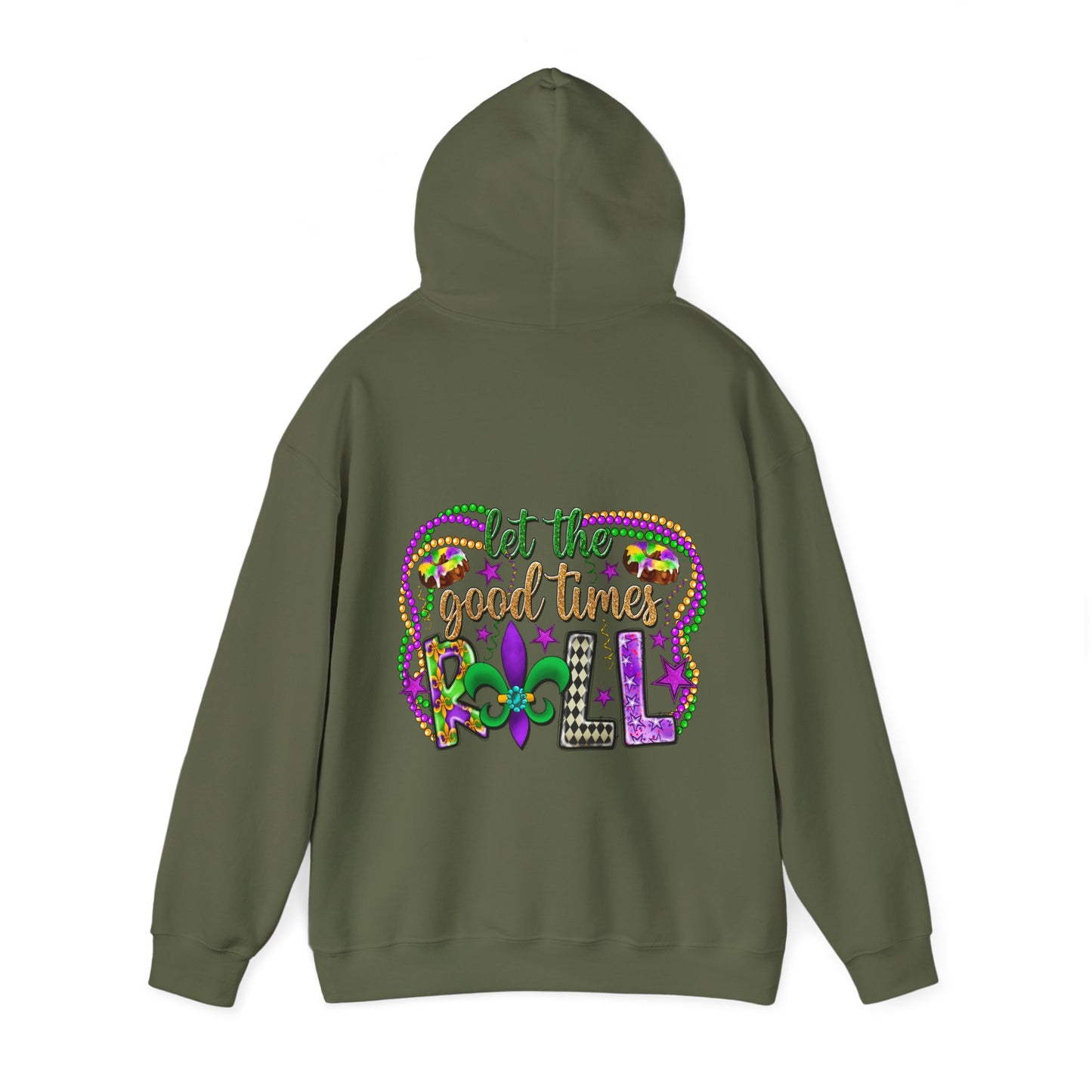 Mardi Gras Celebration Hoodie, Unisex Heavy Blend Sweatshirt, Fun Graphic Pullover, Party Apparel, Carnival Clothing, Festival Outfit