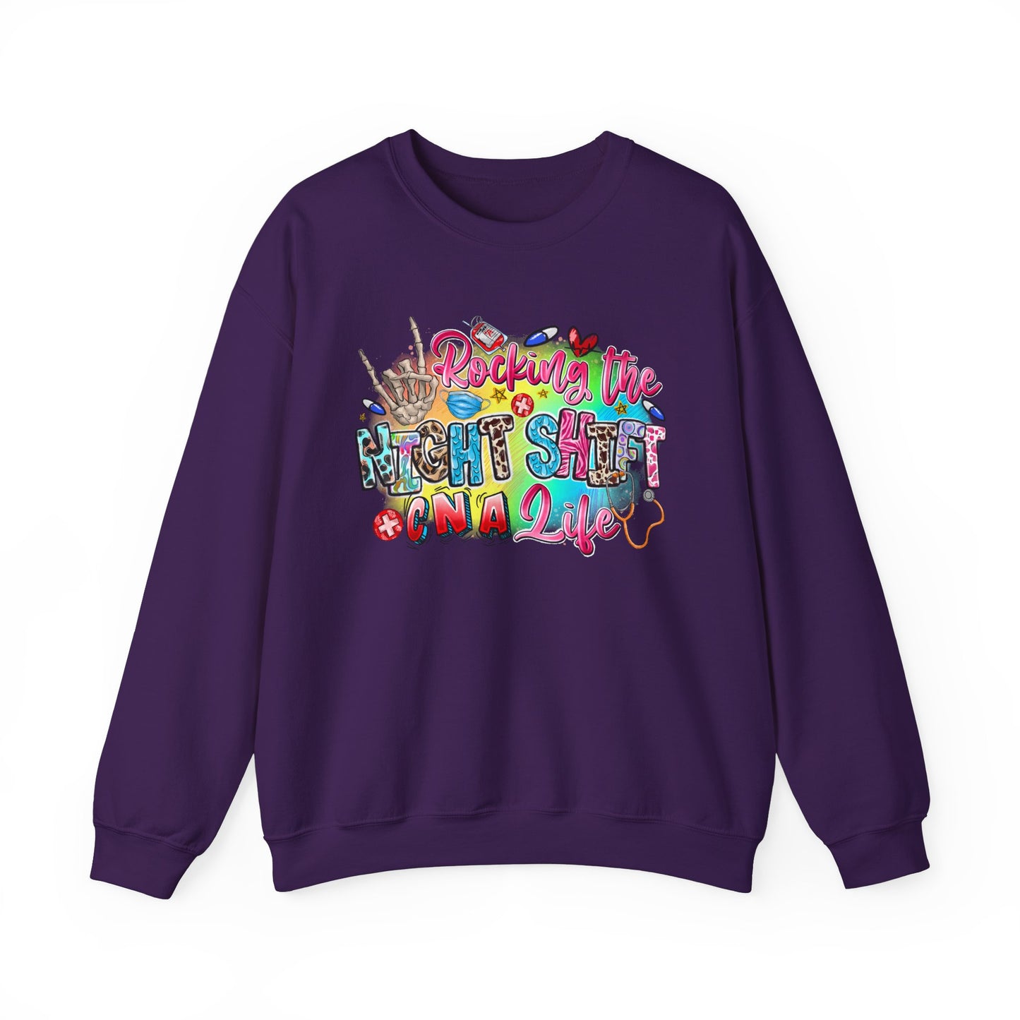 Rocking the Night Shift Crewneck Sweatshirt, Cozy Unisex Pullover for Night Owls, Perfect Gift for Healthcare Workers, Cute Sweatshirt for